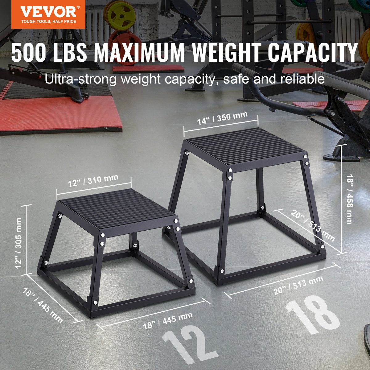 Plyometric Jump Box, 12 Inch Plyo Box, Steel Plyometric Platform and Jumping Agility Box, Anti-Slip Fitness Exercise Step Up Box for Home Gym Training, Conditioning Strength Training, Black
