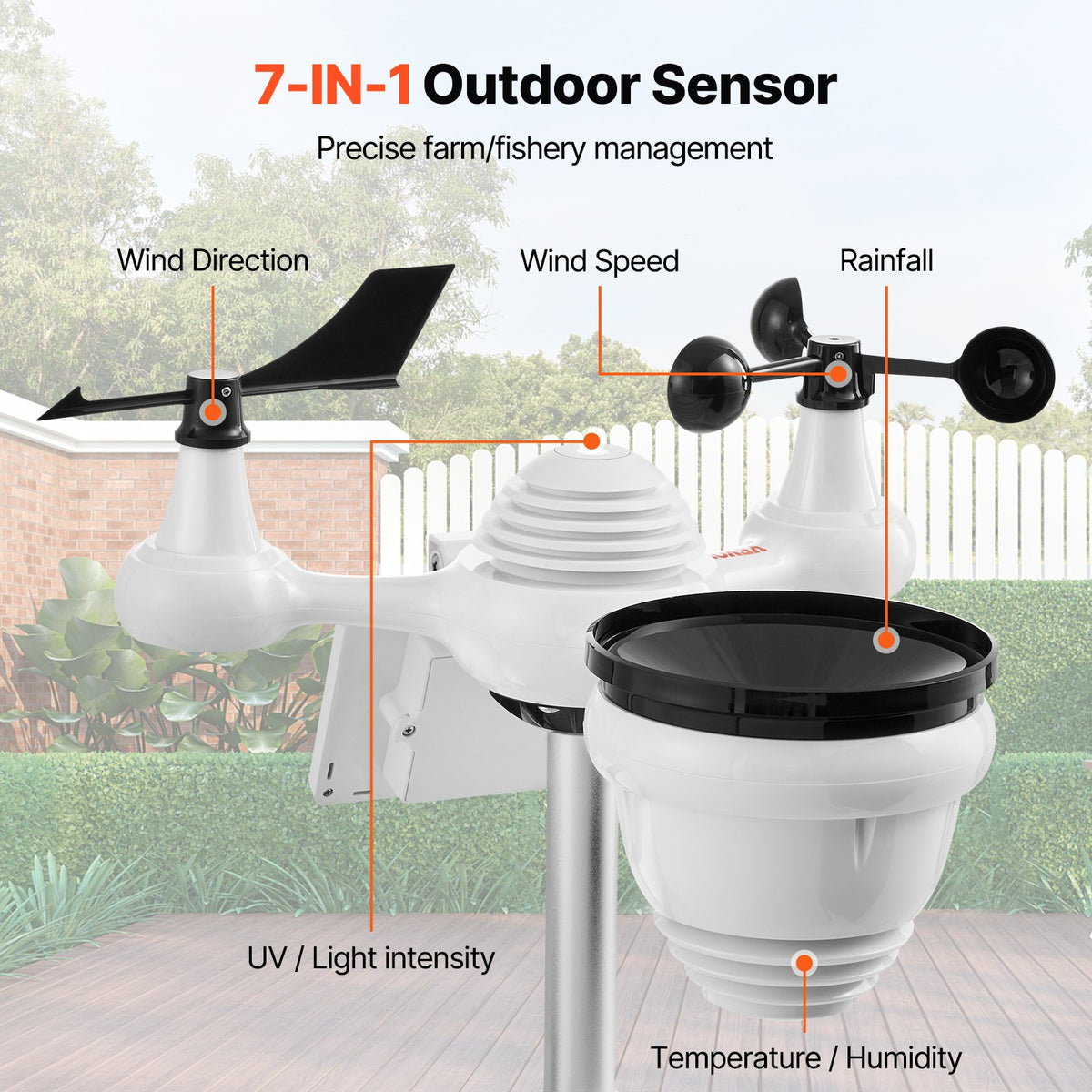 7-in-1 Wi-Fi Weather Station 177.8 mm TFT Display Wireless Outdoor Sensor
