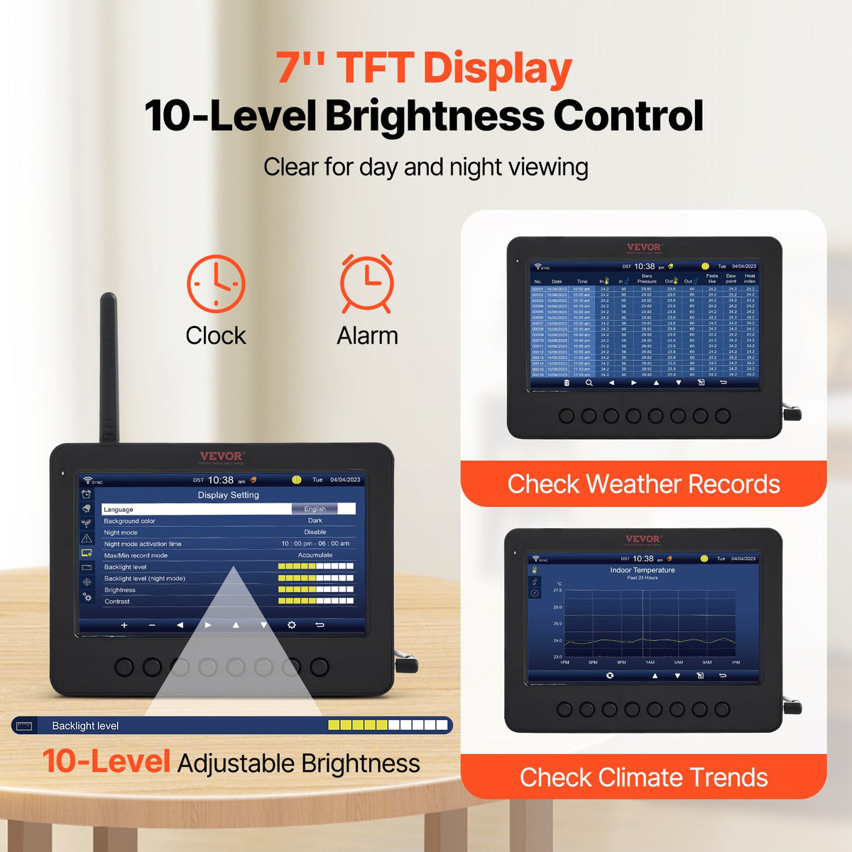 7-in-1 Wi-Fi Weather Station 177.8 mm TFT Display Wireless Outdoor Sensor