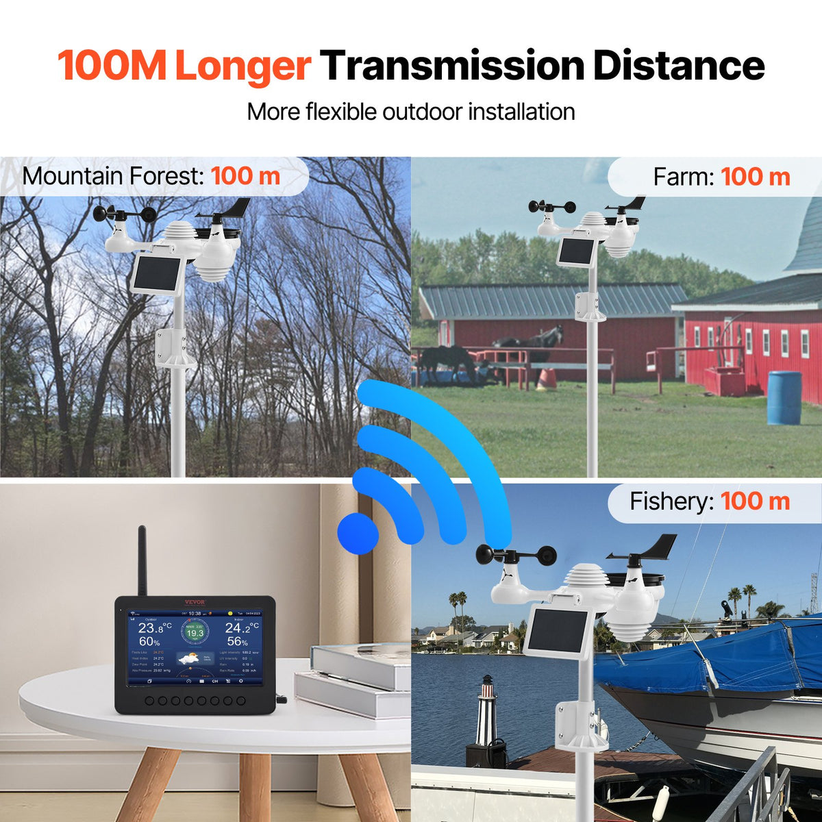 7-in-1 Wi-Fi Weather Station 177.8 mm TFT Display Wireless Outdoor Sensor