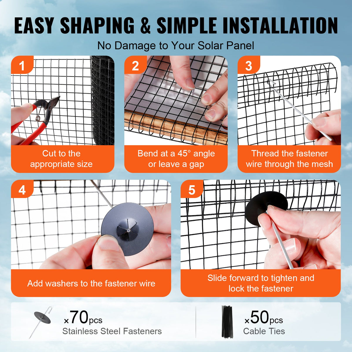 8in x 100ft Solar Panel Bird Guard Critter Guard Roll Kit 70pcs Fasteners