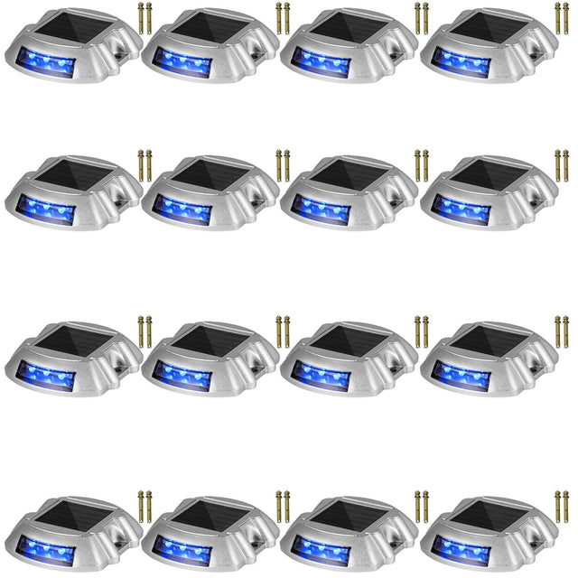 16-Pack Blue Solar Driveway Lights 6 LED Waterproof