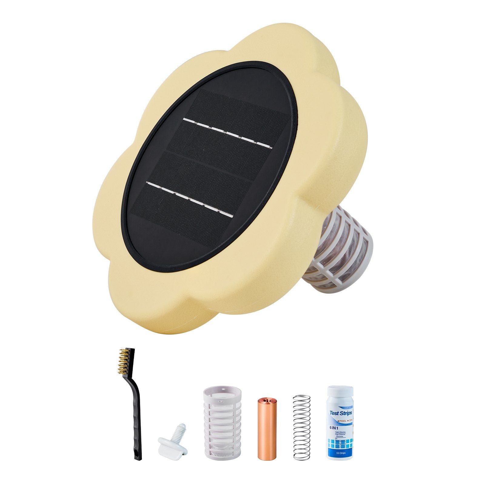 Solar Pool Ionizer, Petal Copper Pool Ionizer Up to 170343 L, Floating Automatic Water Cleaner and Purifier, Chlorine Free Water, with Copper Anode, Spring, Brush and Filter for Pools & Spas