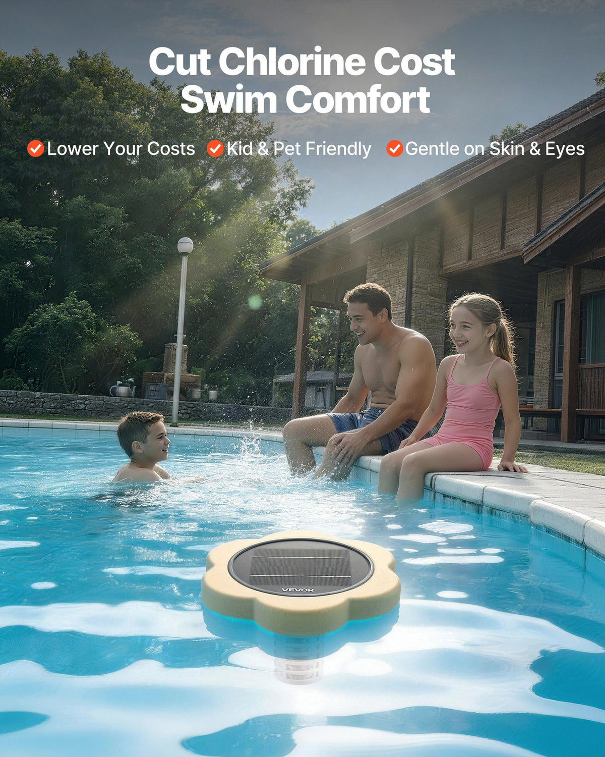 Solar Pool Ionizer, Petal Copper Pool Ionizer Up to 170343 L, Floating Automatic Water Cleaner and Purifier, Chlorine Free Water, with Copper Anode, Spring, Brush and Filter for Pools & Spas