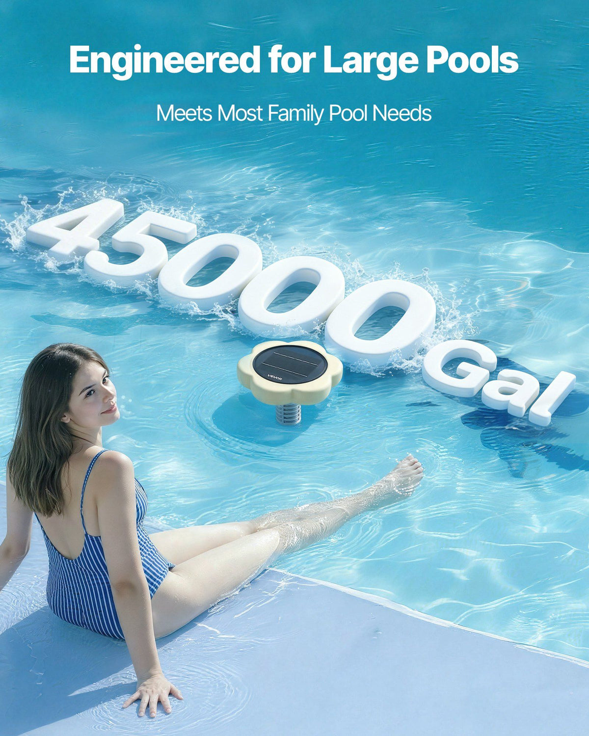 Solar Pool Ionizer, Petal Copper Pool Ionizer Up to 170343 L, Floating Automatic Water Cleaner and Purifier, Chlorine Free Water, with Copper Anode, Spring, Brush and Filter for Pools & Spas