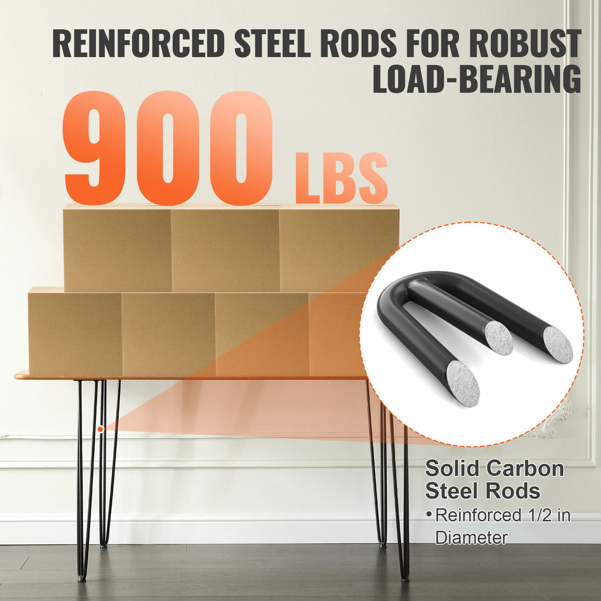 Hairpin Table Legs 0.7M, Set of 4 Desk Legs 408.2KG Load Capacity, Hairpin Desk Legs 3 Rods for Desk Chairs Bench Dining End Table, Solid Carbon Steel Heavy Duty Furniture Legs Black
