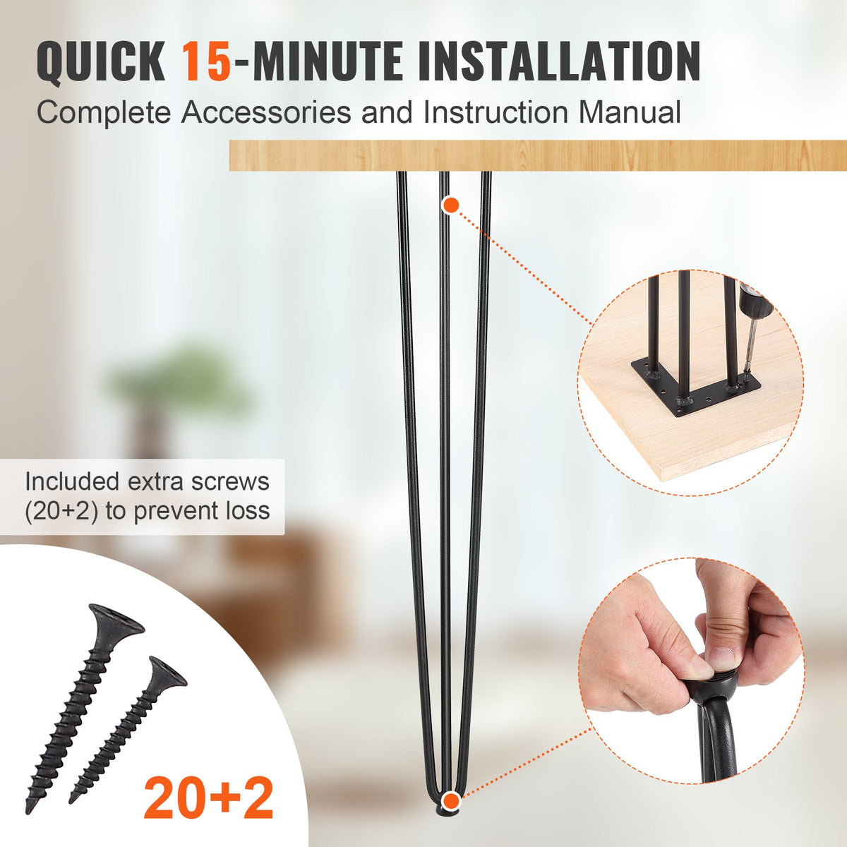 Hairpin Table Legs 0.7M, Set of 4 Desk Legs 408.2KG Load Capacity, Hairpin Desk Legs 3 Rods for Desk Chairs Bench Dining End Table, Solid Carbon Steel Heavy Duty Furniture Legs Black