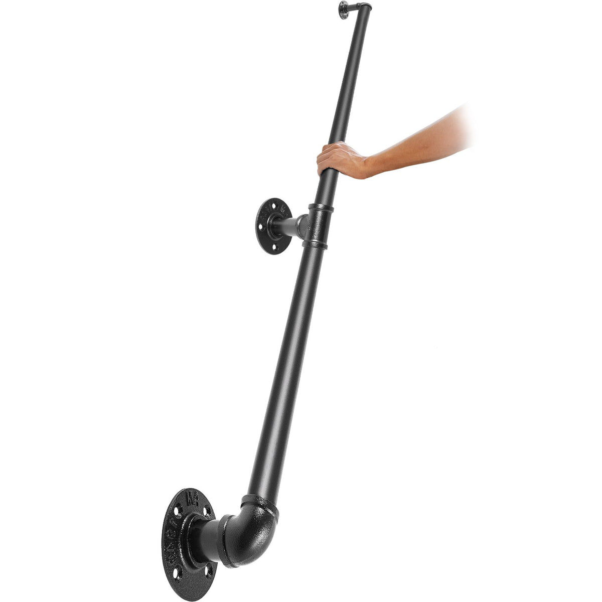 Pipe Stair Handrail, 1.8m Staircase Handrail, 200KG Load Capacity Carbon Steel Pipe Handrail, Industrial Pipe Handrail with Wall Mount Support, Round Corner Wall Handrailings for Indoor, Outdoor