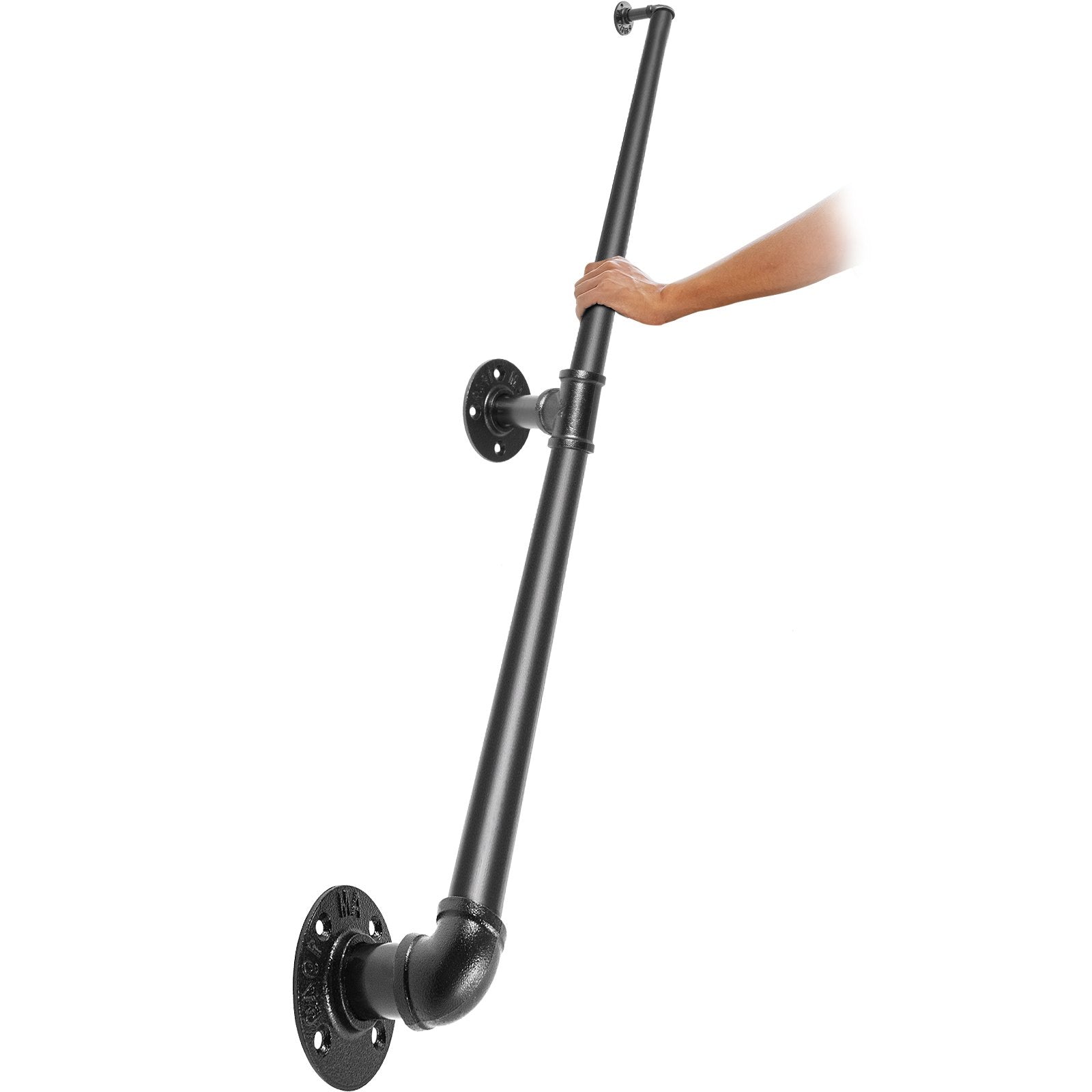 Pipe Stair Handrail, 1.8m Staircase Handrail, 200KG Load Capacity Carbon Steel Pipe Handrail, Industrial Pipe Handrail with Wall Mount Support, Round Corner Wall Handrailings for Indoor, Outdoor