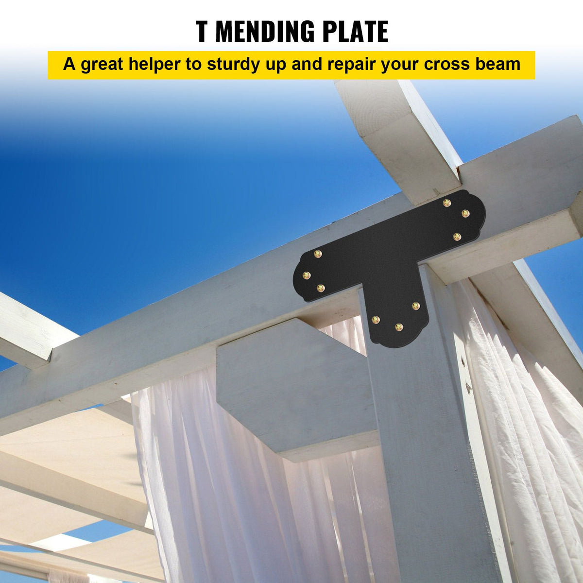 Black T Mending Plate T-shape 8 PCs 6" Flat Connector Post to Beam Bracket
