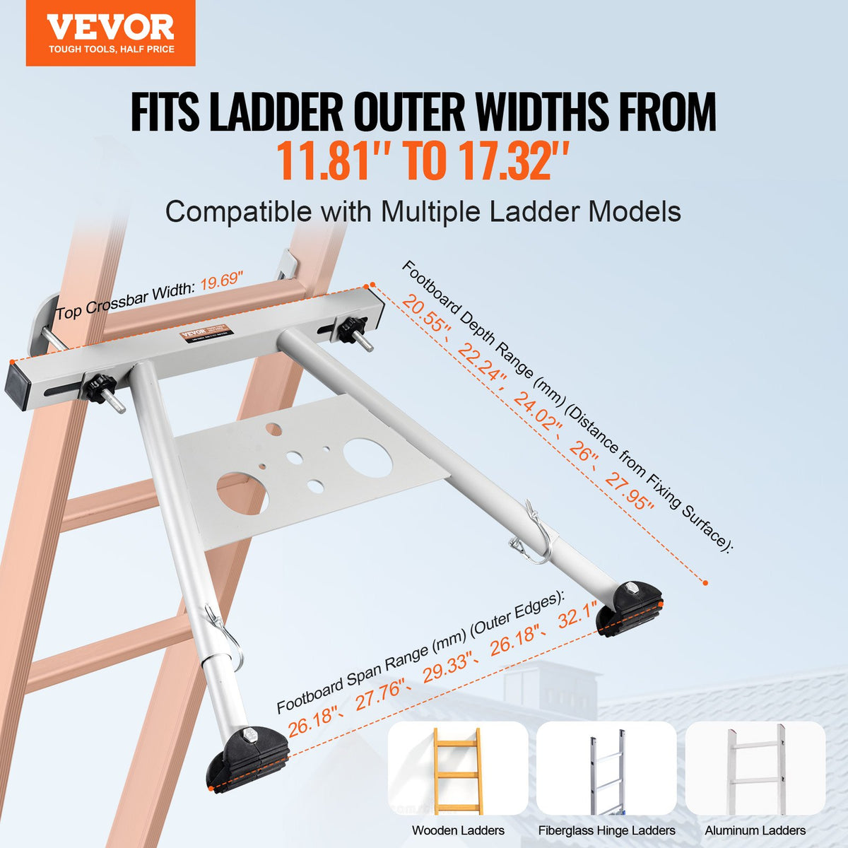 Ladder Stabilizer, Adjustable Feet Extension Ladder Standoff, Heavy Duty Wall Ladder Accessories for Roof Gutter, Easy to Use & Wide Adaptability & Anti-slip Rubber Feet, 330 lbs Weight Rating