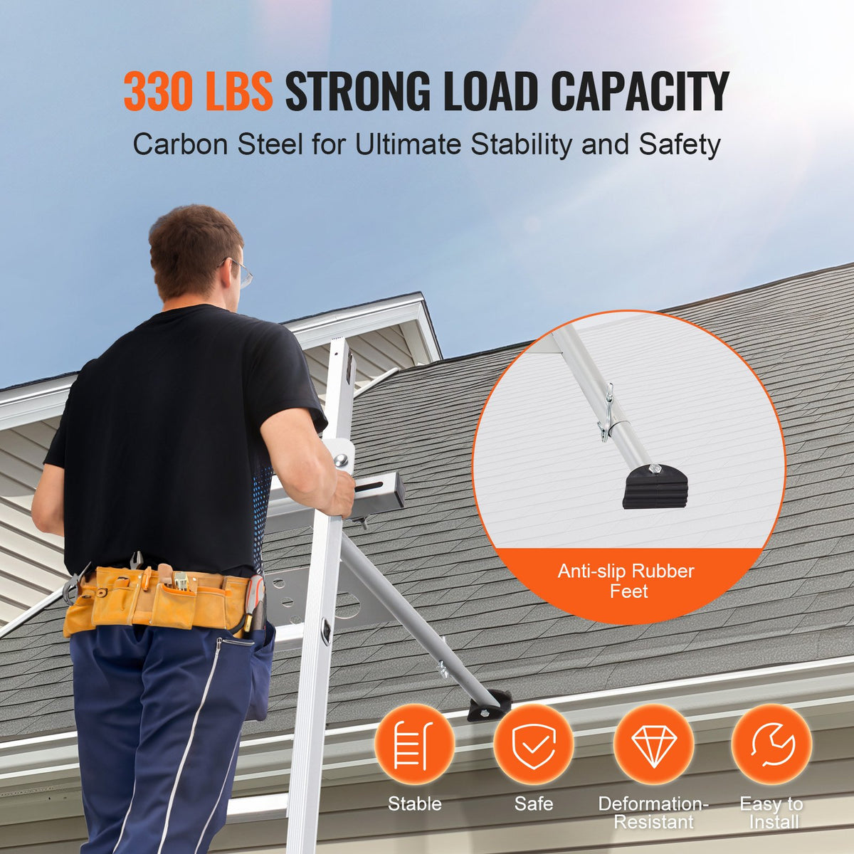 Ladder Stabilizer, Adjustable Feet Extension Ladder Standoff, Heavy Duty Wall Ladder Accessories for Roof Gutter, Easy to Use & Wide Adaptability & Anti-slip Rubber Feet, 330 lbs Weight Rating