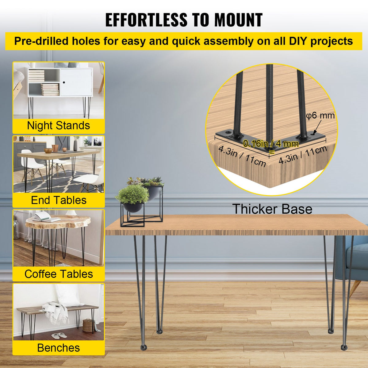 Hairpin Table Legs 28 inch, Set of 4 DIY Desk Table Legs 3 Rods Heavy Duty
