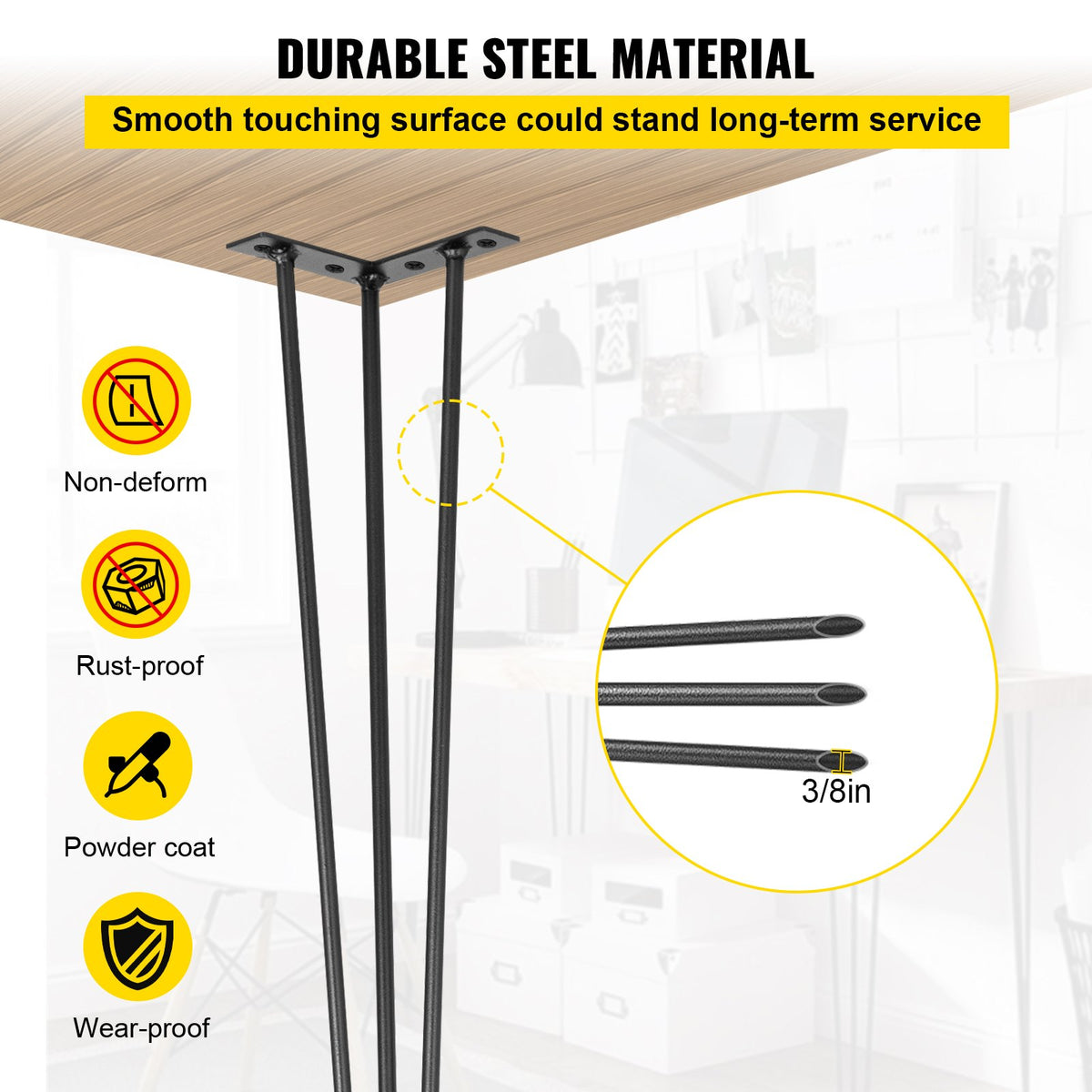 Hairpin Table Legs 36 inch, Set of 4 DIY Desk Table Legs 3 Rods Heavy Duty