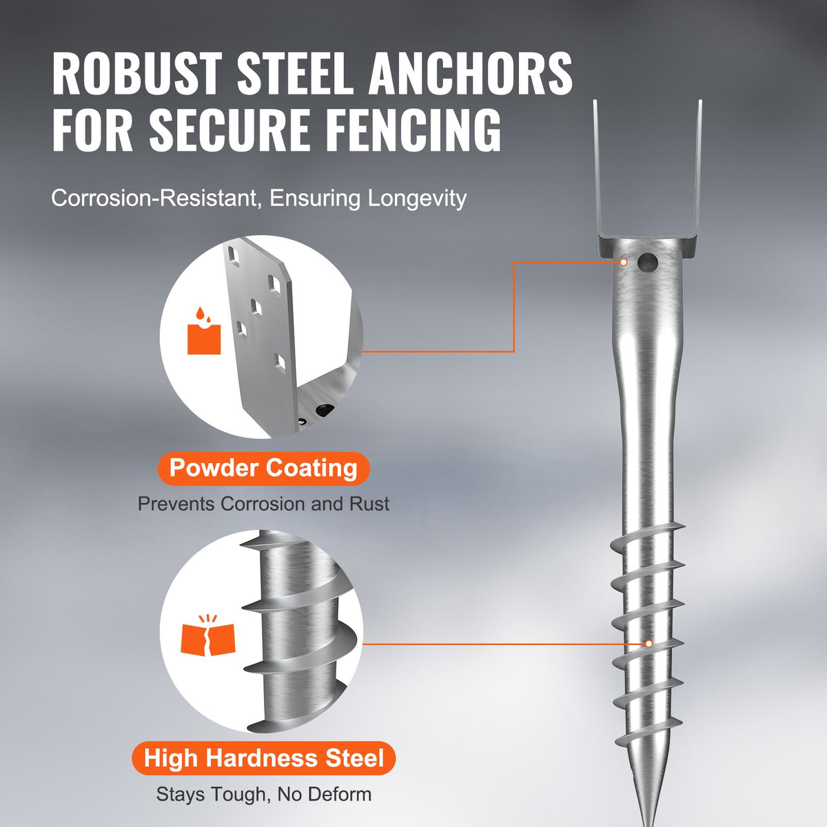 No Dig Ground Anchor, 1 Pack 10 x 7 x 70 cm DIY Screw in Post Stake, Includes 6 Lag Bolts & a Rebar, U-Shape Heavy Duty Steel Post Holder, Great for Mailbox Posts and Fence Posts