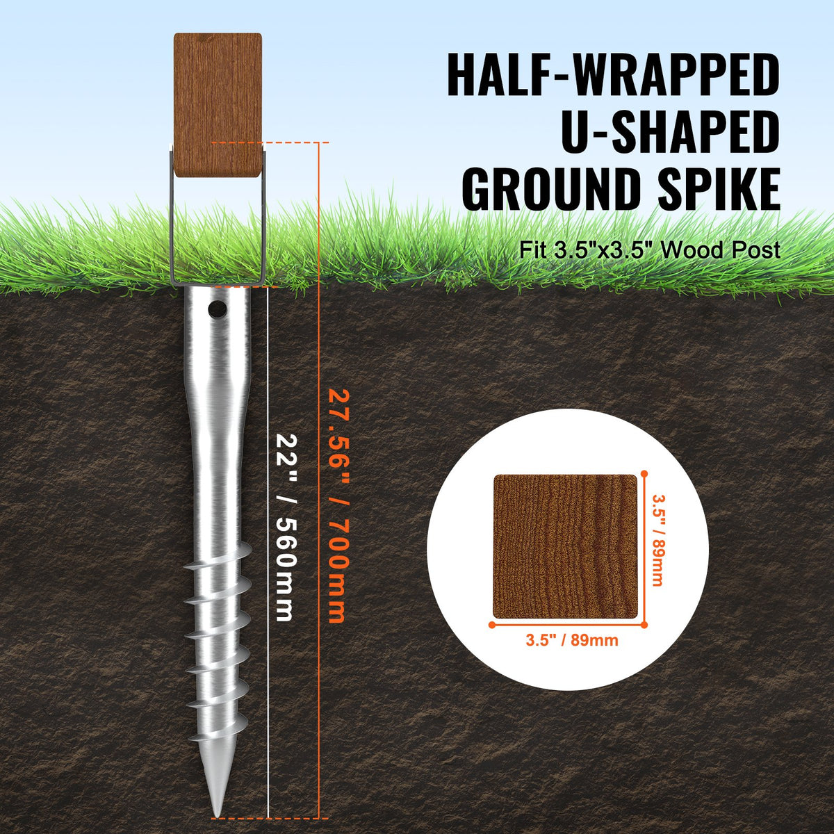 No Dig Ground Anchor, 1 Pack 10 x 7 x 70 cm DIY Screw in Post Stake, Includes 6 Lag Bolts & a Rebar, U-Shape Heavy Duty Steel Post Holder, Great for Mailbox Posts and Fence Posts