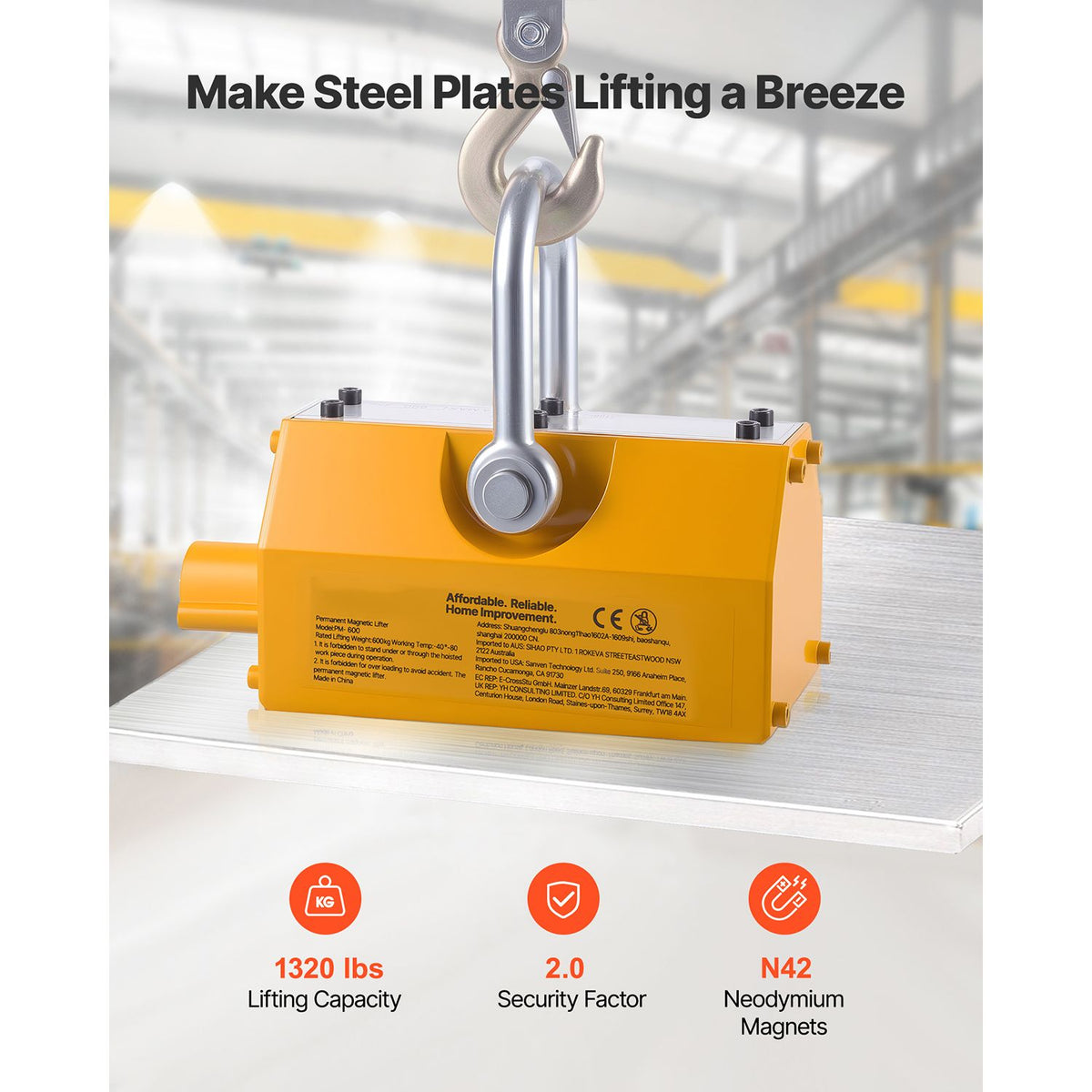 Permanent Magnetic Lifter, 600 kg Pulling Capacity - V952-UXYCXP1320LBKV1QU001V0