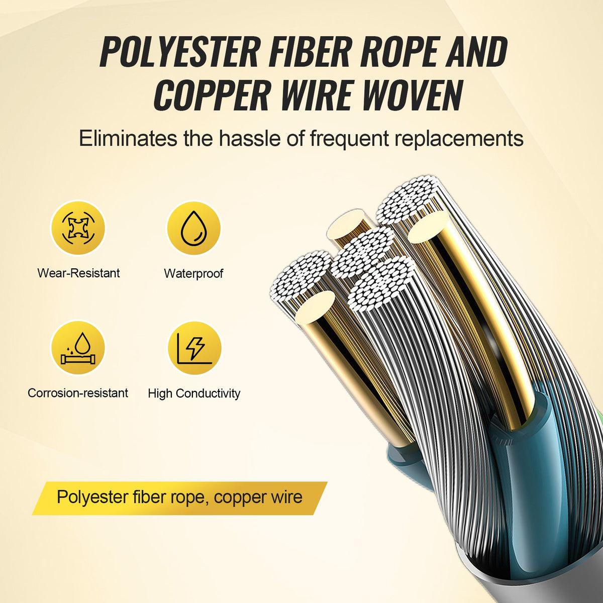 Electric Fence Wire, 1000Ft 305M Portable Polywire, 1/4" Diameter 2 Copper Strands for Reliable Conductivity and Rust Resistance, Fencing Rope Line for Horse, Cattle, Livestock