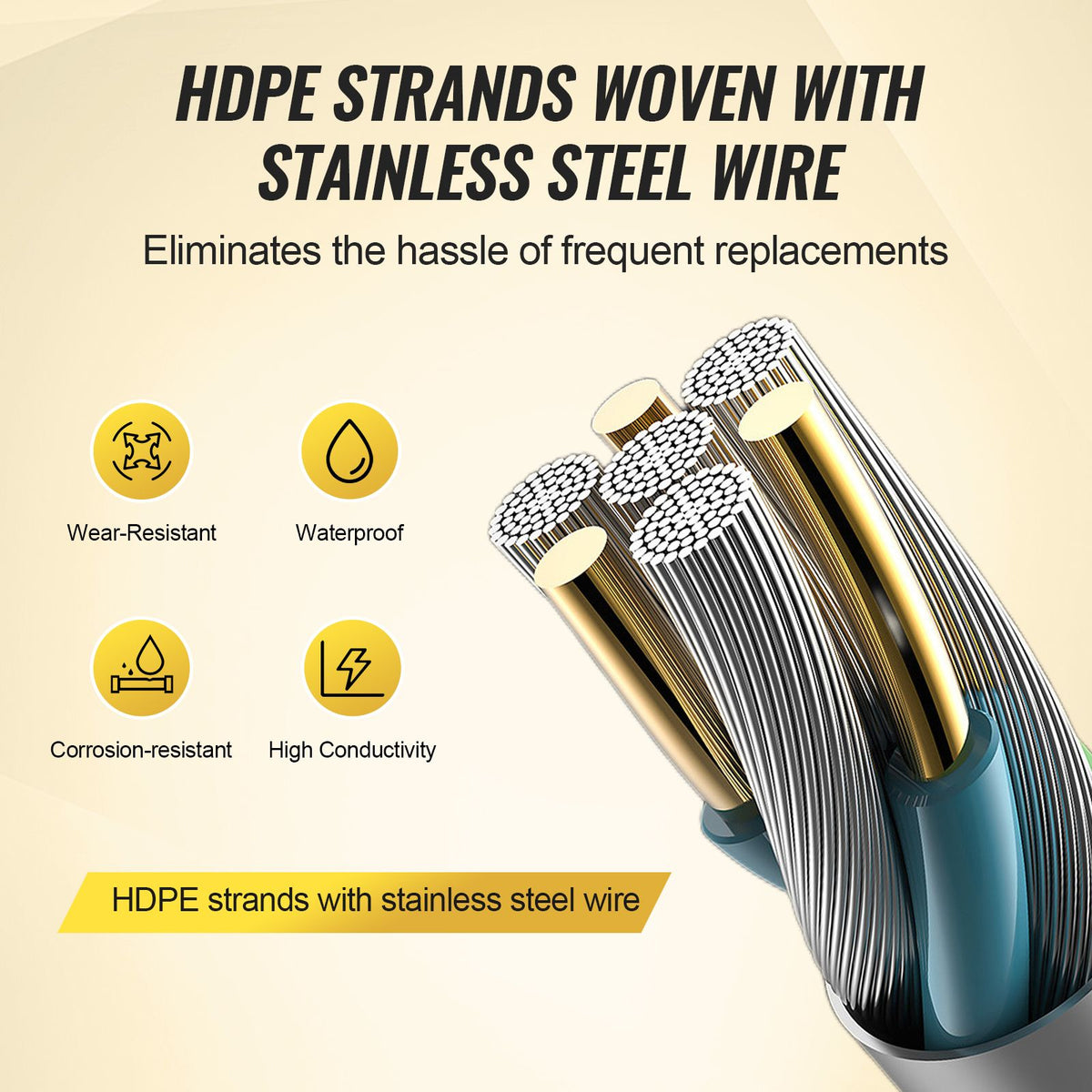 Electric Fence Wire, 3366Ft 1026M Portable Polywire, 1/8" Diameter 6 Stainless Steel Strands for Reliable Conductivity and UV, Rust Resistance, Fencing Rope Line for Horse, Cattle, Livestock