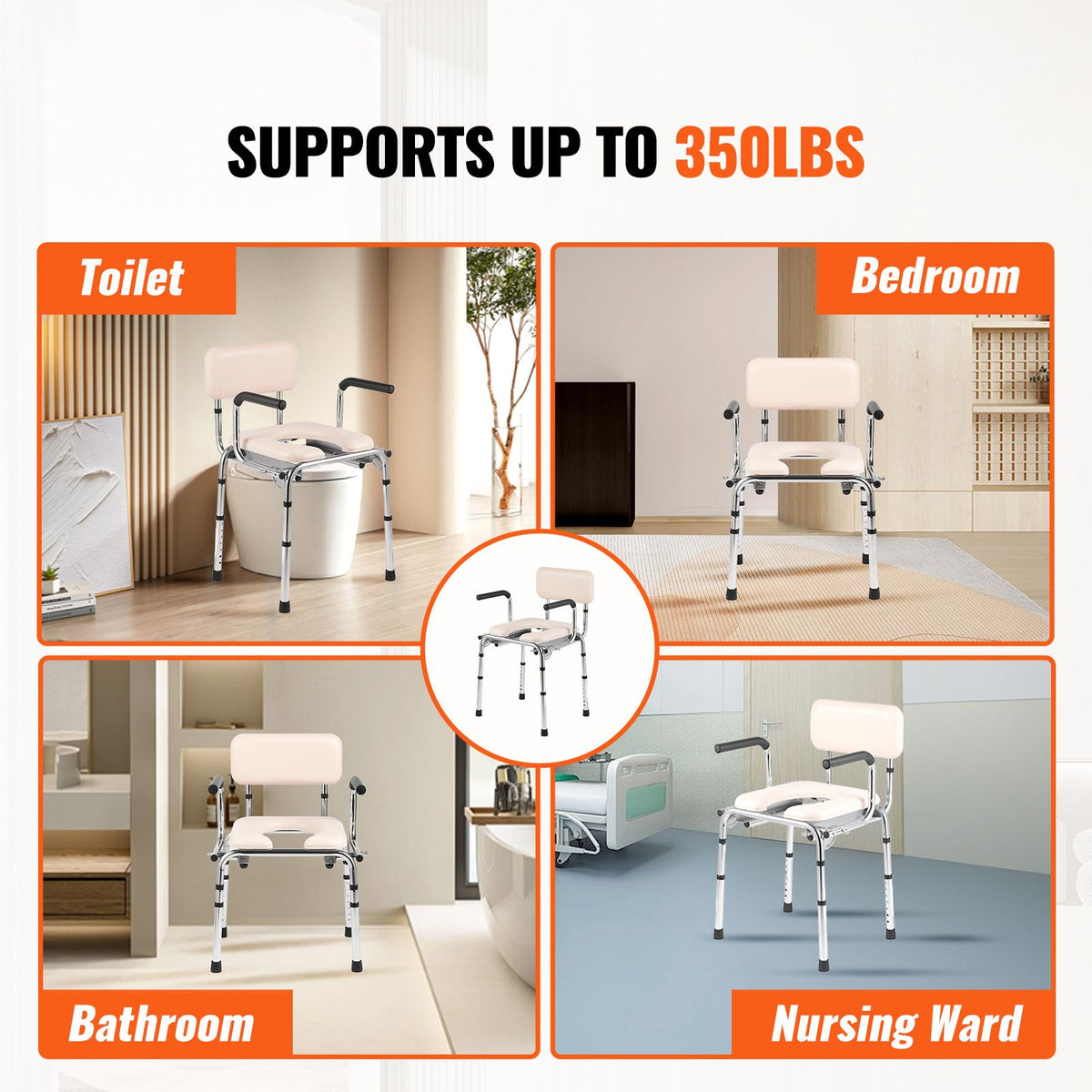 Commode Chair, Bedside Commode with Padded Seat, Drop - V952-WLKBS350BGRZ6CIGBV0