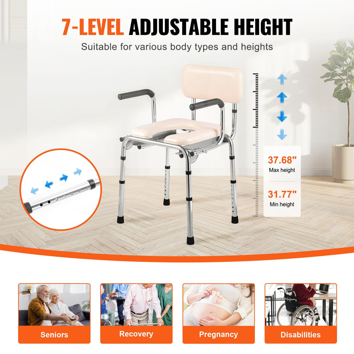 Commode Chair, Bedside Commode with Padded Seat, Drop - V952-WLKBS350BGRZ6CIGBV0