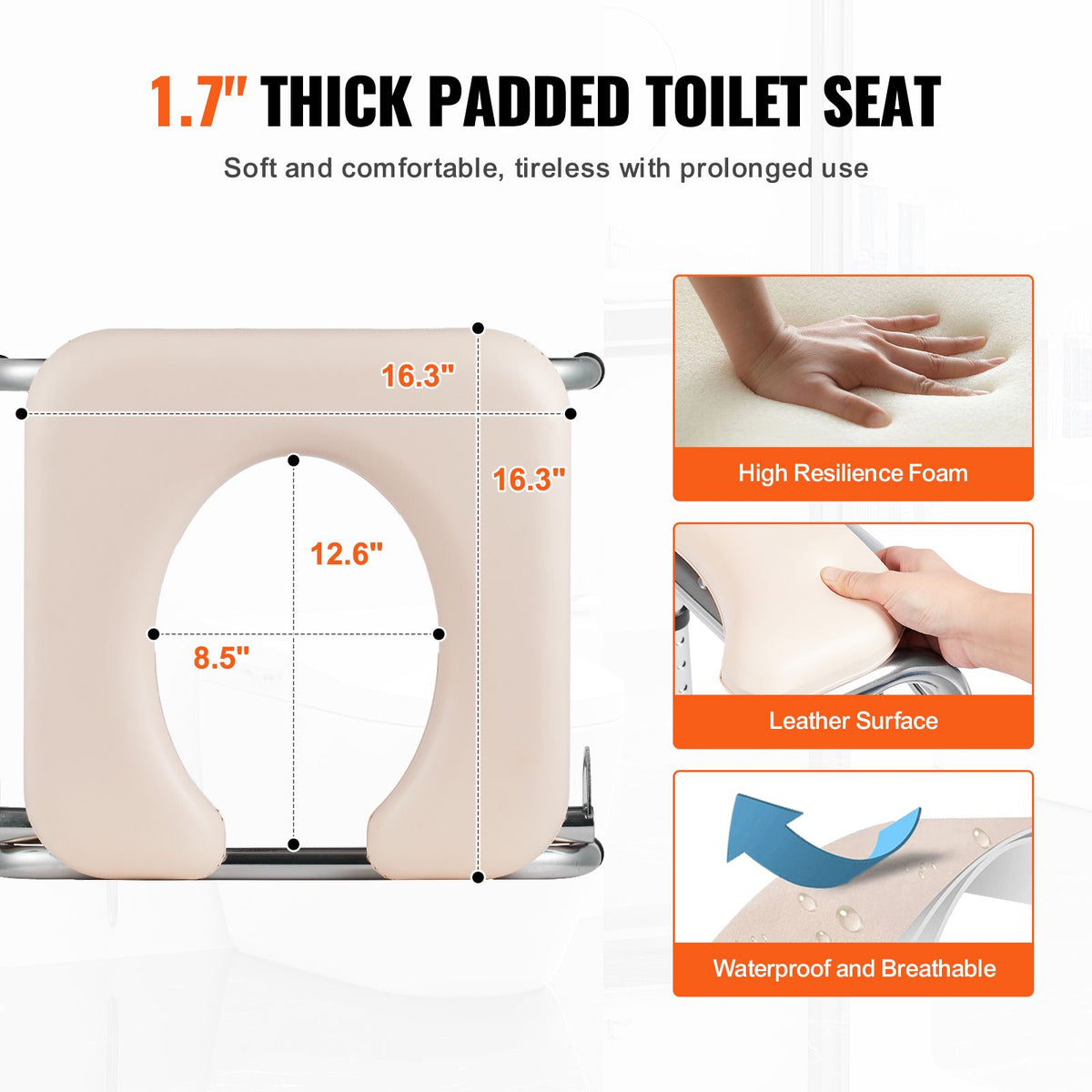 Commode Chair, Bedside Commode with Padded Seat, Drop - V952-WLKBS350BGRZ6CIGBV0