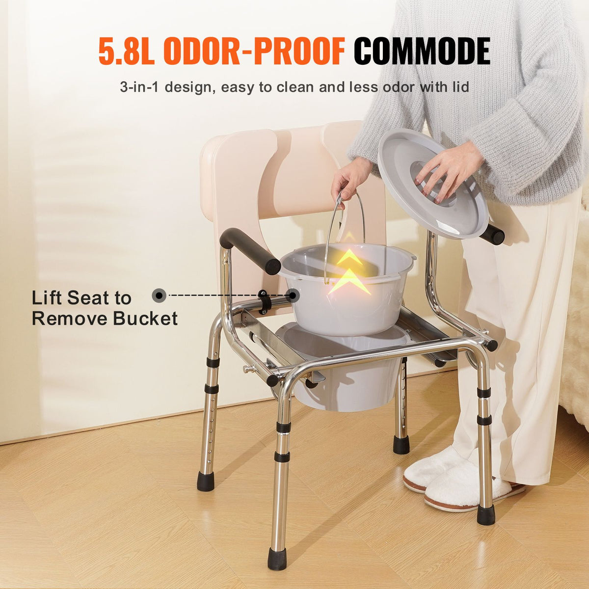 Commode Chair, Bedside Commode with Padded Seat, Drop - V952-WLKBS350BGRZ6CIGBV0