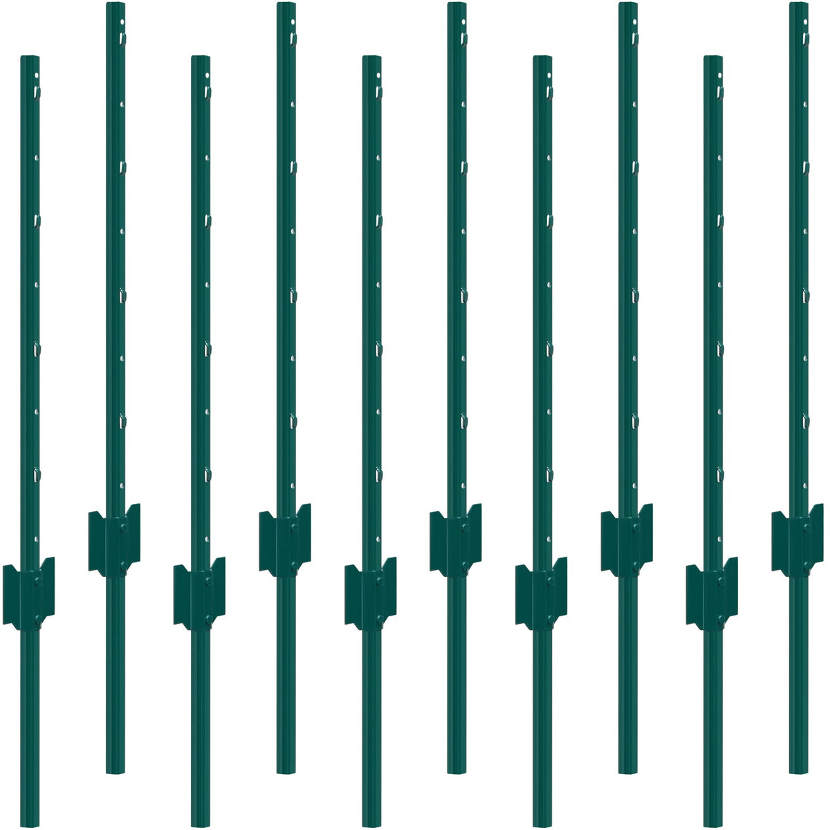 3 Feet Fence Post, 10 Pack U-Channel Heavy Duty Metal Fence Posts, Sturdy Steel Fence Stakes for Garden Yard, Lawn, Farms and Outdoor Wire Fencing, Green