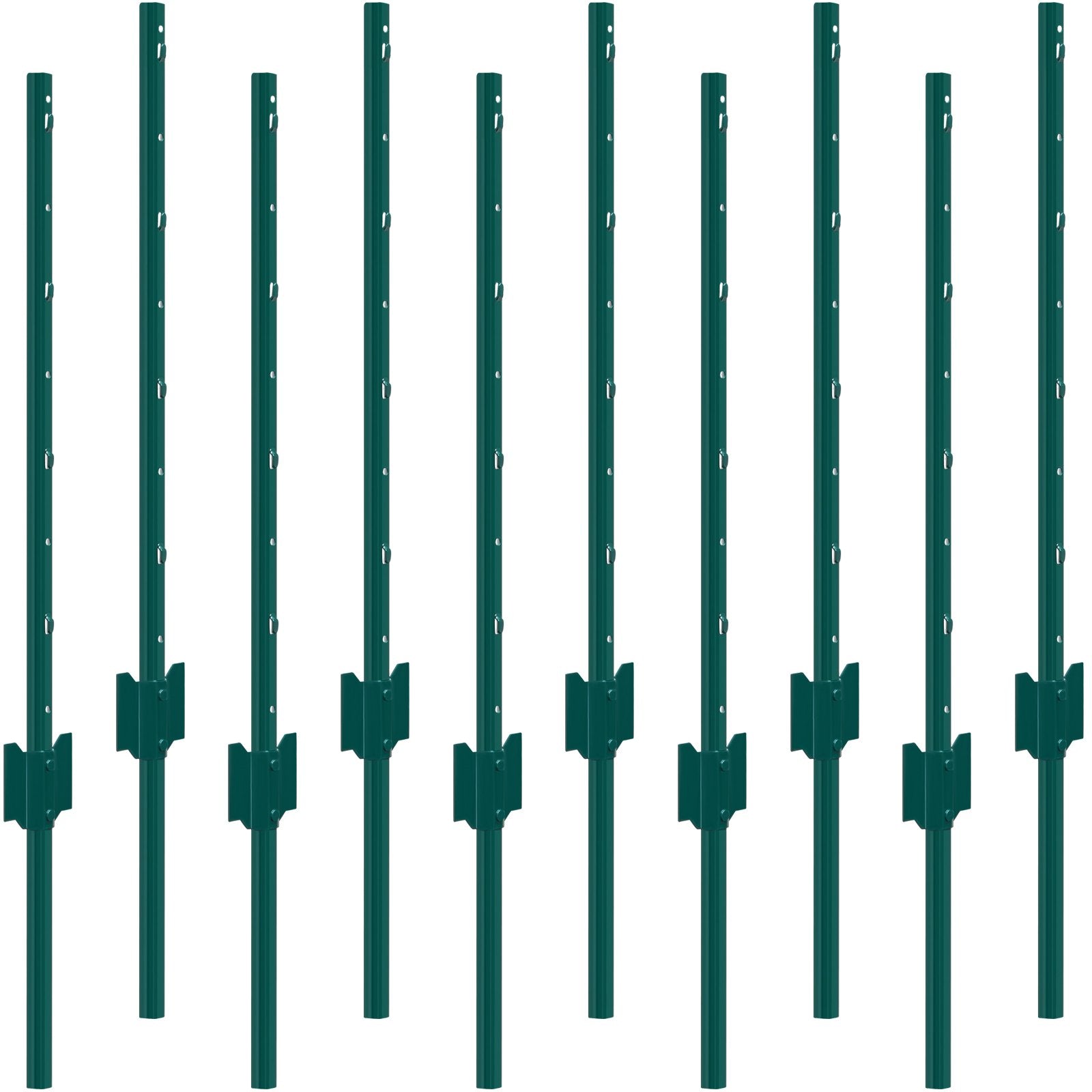 3 Feet Fence Post, 10 Pack U-Channel Heavy Duty Metal Fence Posts, Sturdy Steel Fence Stakes for Garden Yard, Lawn, Farms and Outdoor Wire Fencing, Green