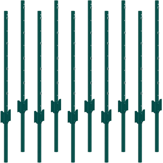 10-Pack 3ft U-Channel Metal Fence Posts Green
