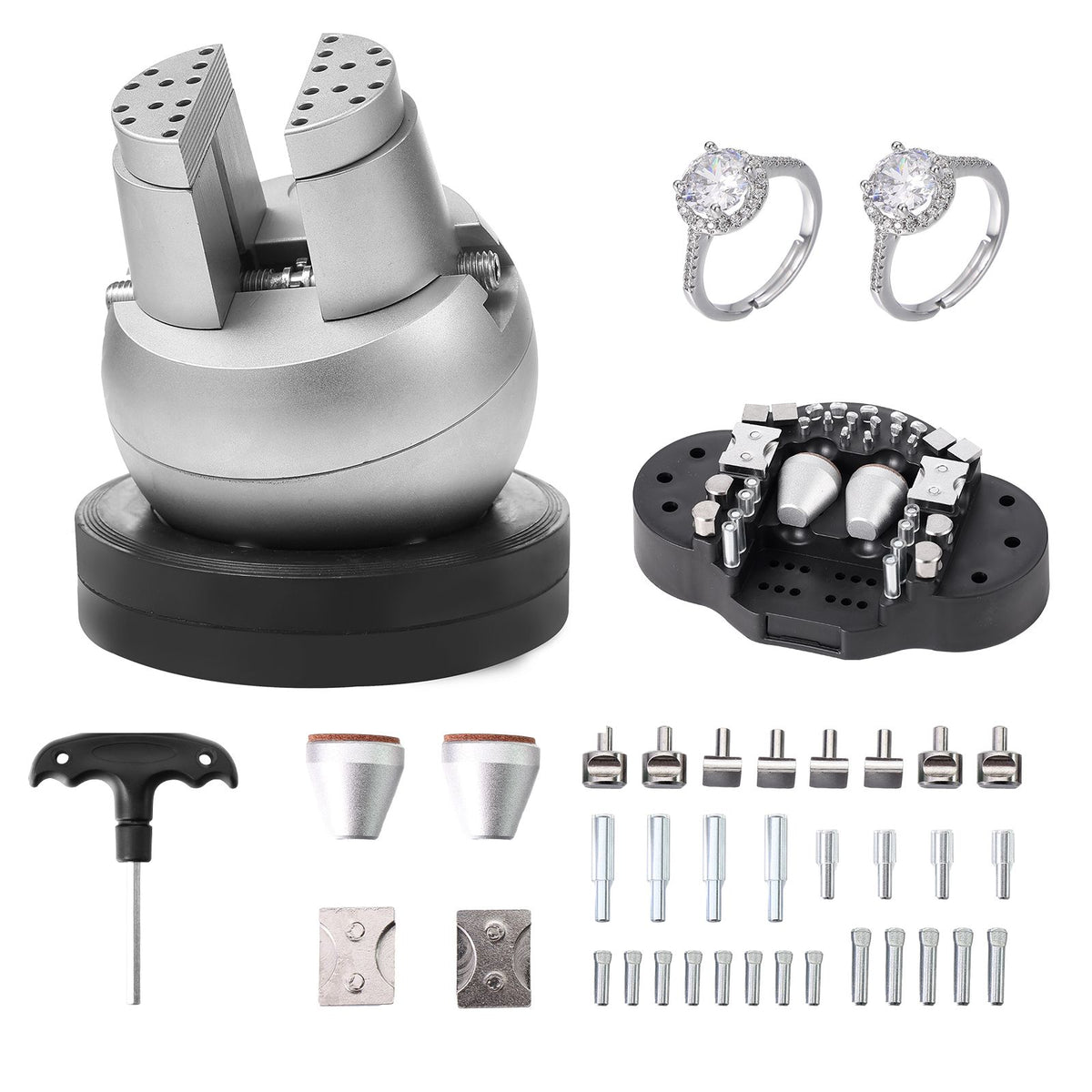 Ball Vise, 5" Engraving Setting Tool, 360° Rotation Engraving Block Vise, 35 PCS Attachment Jewelry Engraving Block Tools Standard Block for Gemstone Inlay and Small-Scale Engraving