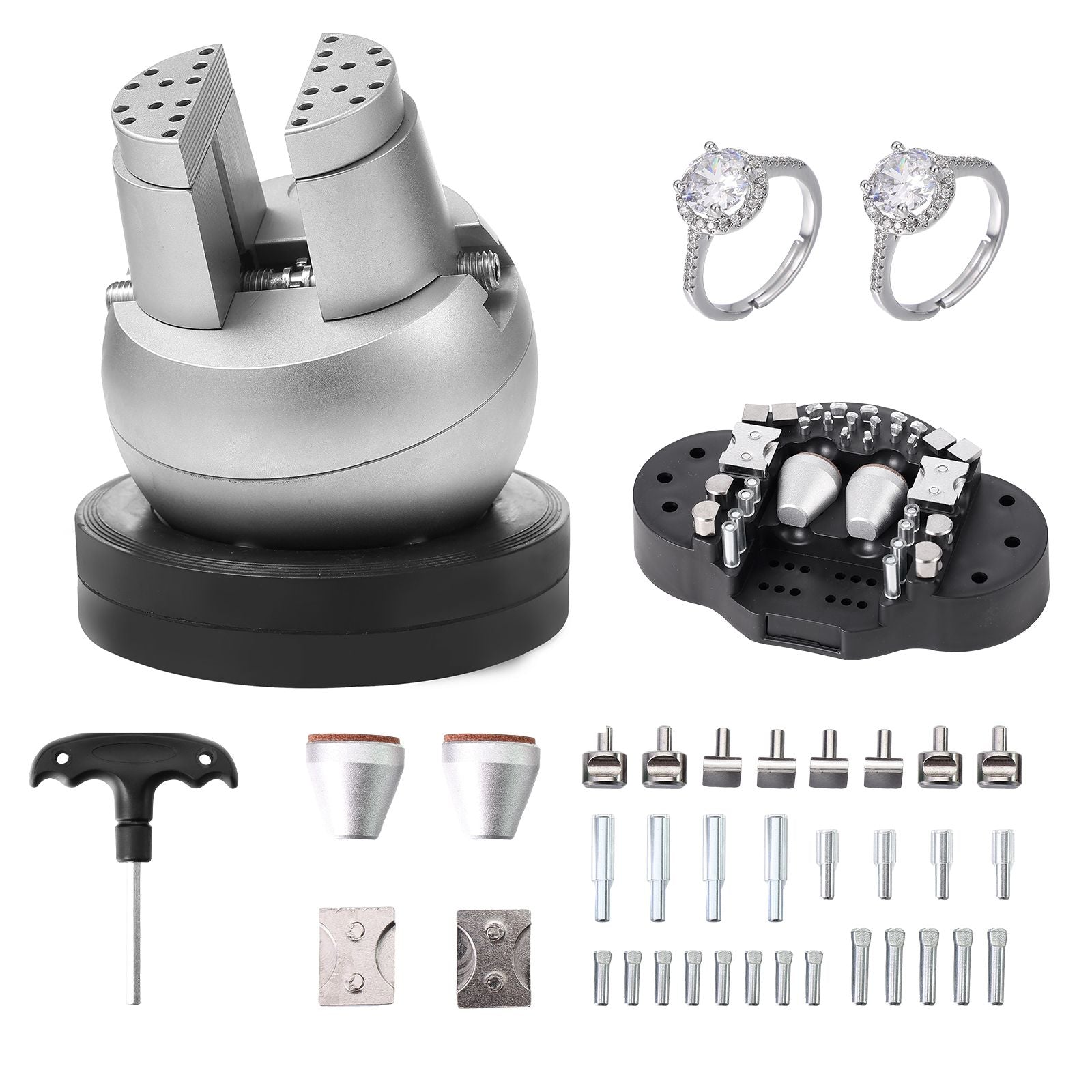 Ball Vise, 5" Engraving Setting Tool, 360° Rotation Engraving Block Vise, 35 PCS Attachment Jewelry Engraving Block Tools Standard Block for Gemstone Inlay and Small-Scale Engraving