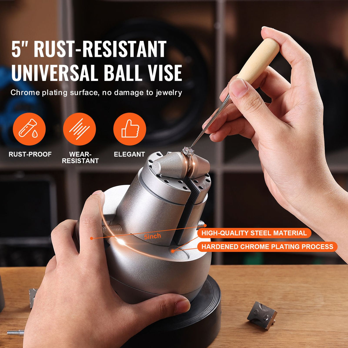 Ball Vise, 5" Engraving Setting Tool, 360° Rotation Engraving Block Vise, 35 PCS Attachment Jewelry Engraving Block Tools Standard Block for Gemstone Inlay and Small-Scale Engraving