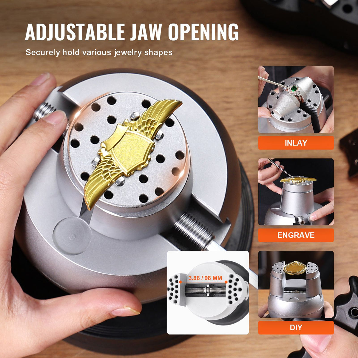 Ball Vise, 5" Engraving Setting Tool, 360° Rotation Engraving Block Vise, 35 PCS Attachment Jewelry Engraving Block Tools Standard Block for Gemstone Inlay and Small-Scale Engraving