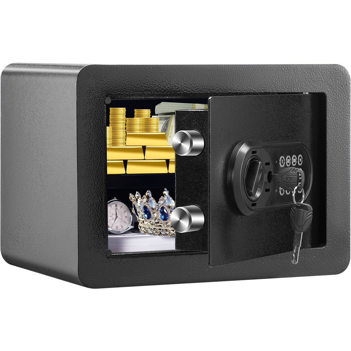 Safe, 0.5 Cubic Feet Home Safe, Steel Security Safe with Digital Keypad and 2 Keys, Wall-Mounted Cabinet Safe Protect Cash, Gold, Jewelry, Documents for Home, Hotel, 350 x 250 x 250 mm