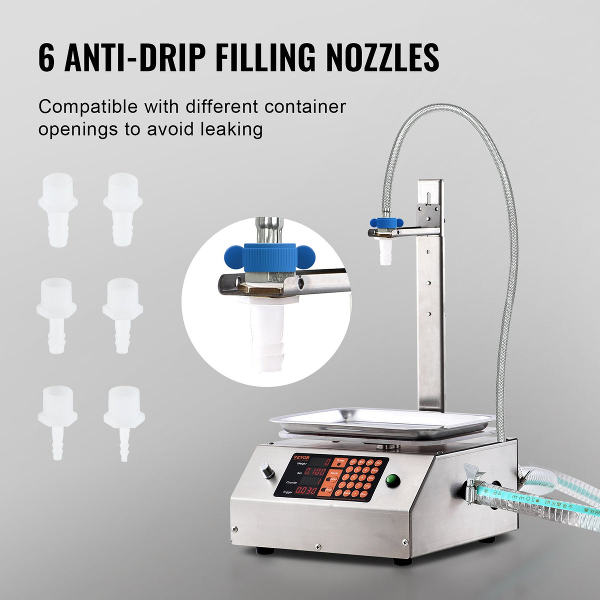 Liquid Filling Machine, 30-15000 g Weighing Capacity, Automatic Bottle Filler Machine Bottling Machine Digital Control for Milk, Water, Oil, Wine, Beverage, Detergent, Shampoo (Single Nozzle)