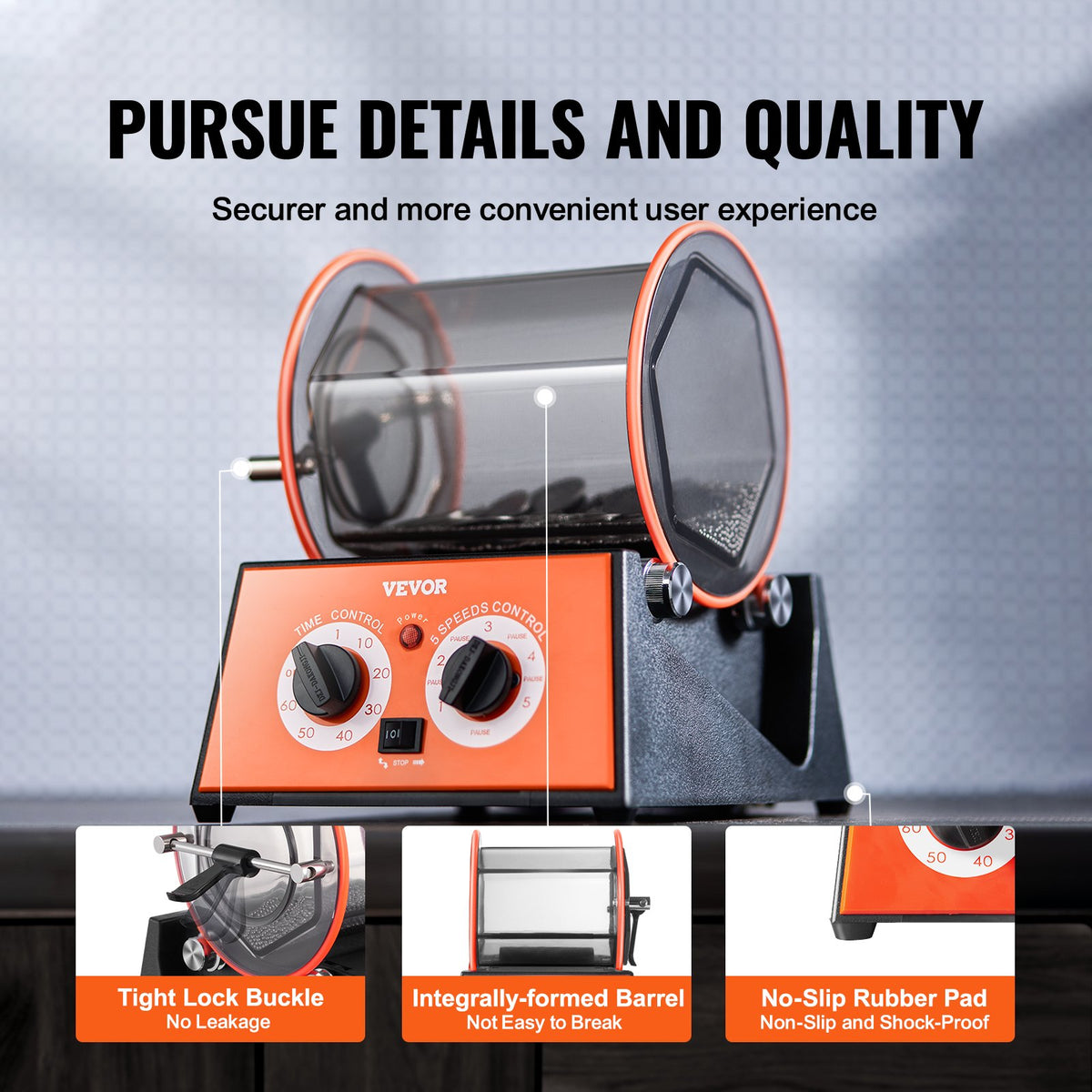 Jewelry Polisher Tumbler, 11lbs/5kg Capacity Mini Rotary Tumbler Machine with 0-60 Minutes Timer, 5 Speeds Jewelry Rotary Finisher for Surface Polishing Grinding Buffing Gemstones Jewels Coins
