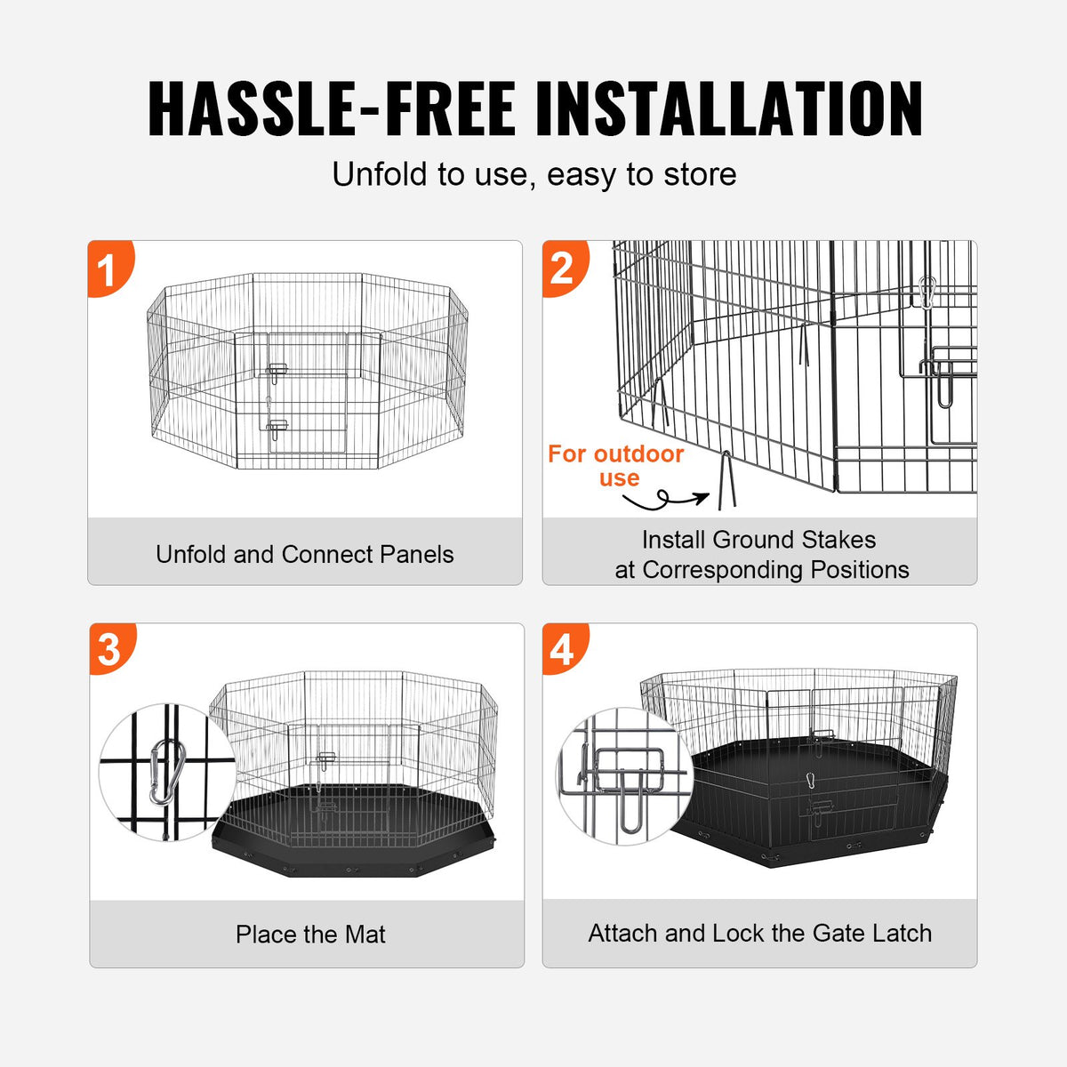 Dog Playpen, 8 Panels Foldable Metal Dog Exercise Pen with Bottom Pad, 24" H Pet Fence Puppy Crate Kennel with Ground Stakes, Indoor Outdoor Dog Pen for Small Medium Pets, for Camping, Yard