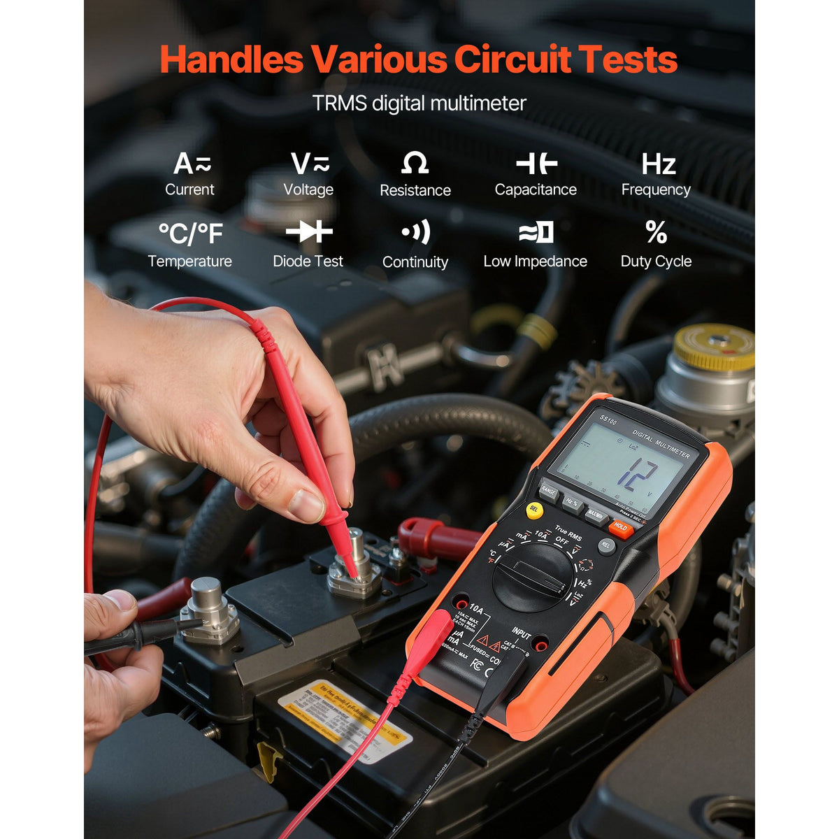 Digital Multimeter, 6000-Count TRMS DC/AC Voltmeter Current Tester, Auto-Ranging Multimeter for Current Voltage Resistance Capacitance Temperature Diodes Continuity Low Impedance Measurment