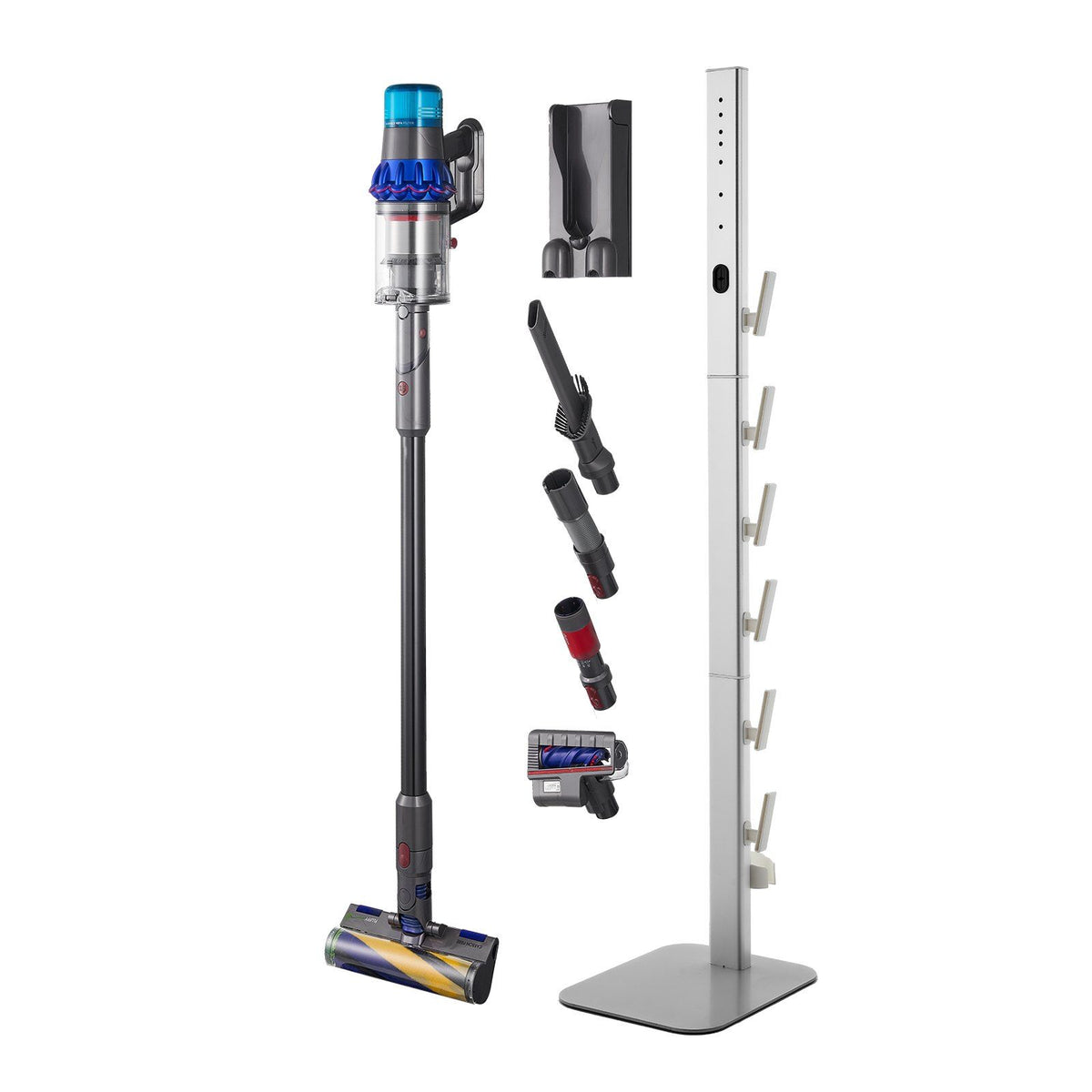 Vacuum Stand, Compatible with Dyson G5 V15 V12 V11 V10 V8 V7 V6 Series Upright Vacuums Cleaners & Accessories, Stable Vacuum Stand Holder with 6 Hooks and Non-slip Footpads, Gray
