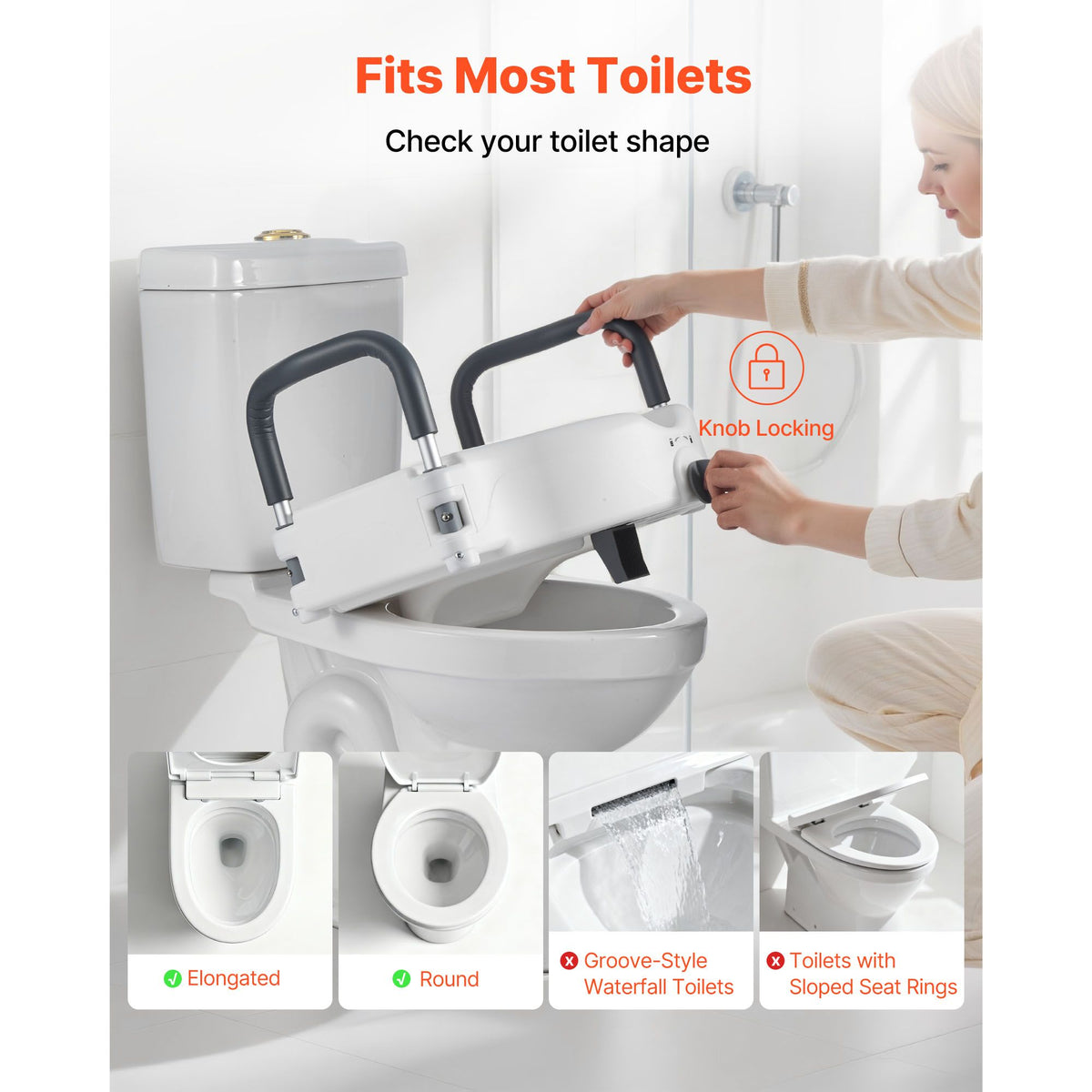 Raised Toilet Seat with Arms, 136.1 kg Load Capacity, 127 mm Lift Height, Widened Commode Elevated Toilet Seat Riser with Padded Handles for Seniors, Elderly, Handicap, Disabled, and Adults Use