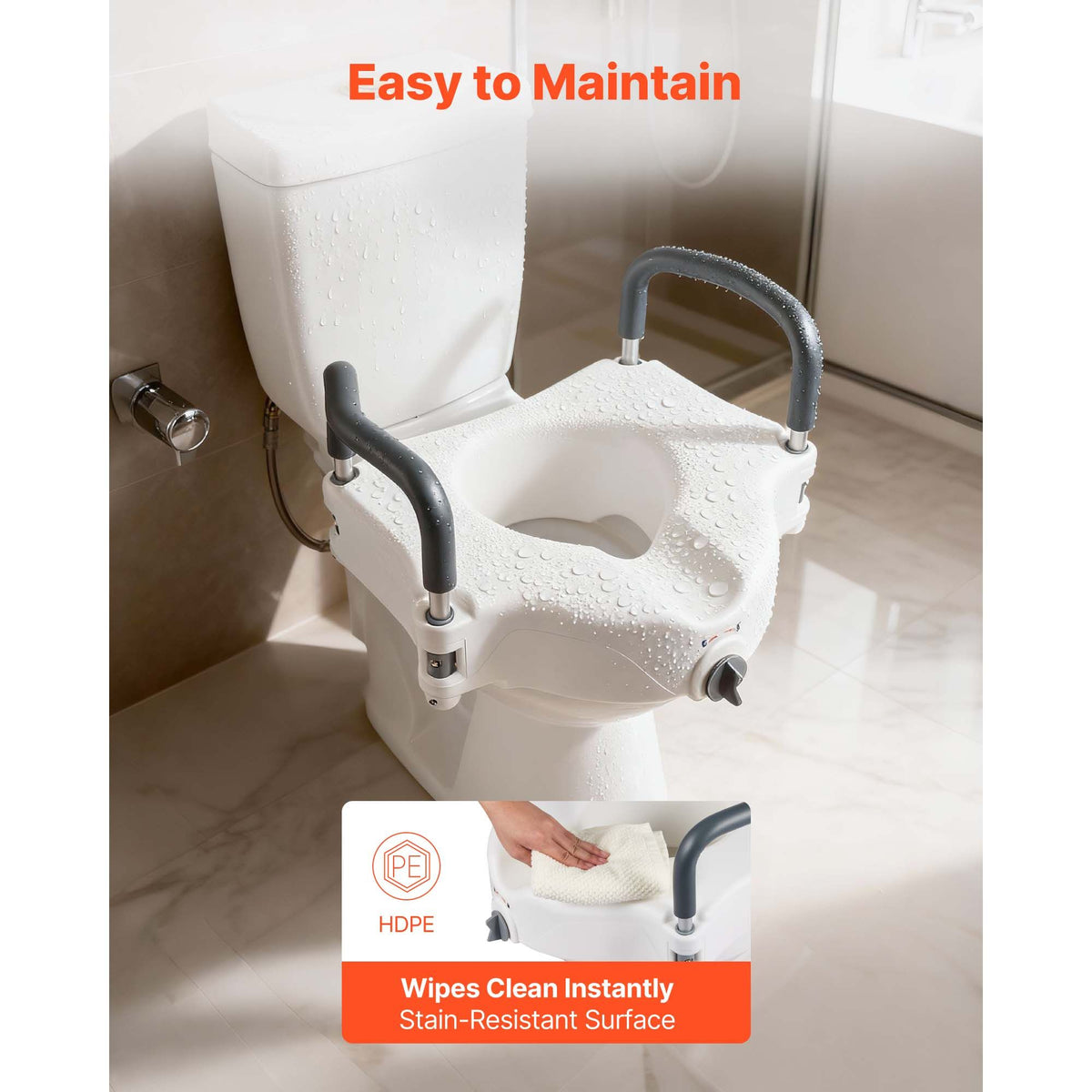 Raised Toilet Seat with Arms, 136.1 kg Load Capacity, 127 mm Lift Height, Widened Commode Elevated Toilet Seat Riser with Padded Handles for Seniors, Elderly, Handicap, Disabled, and Adults Use