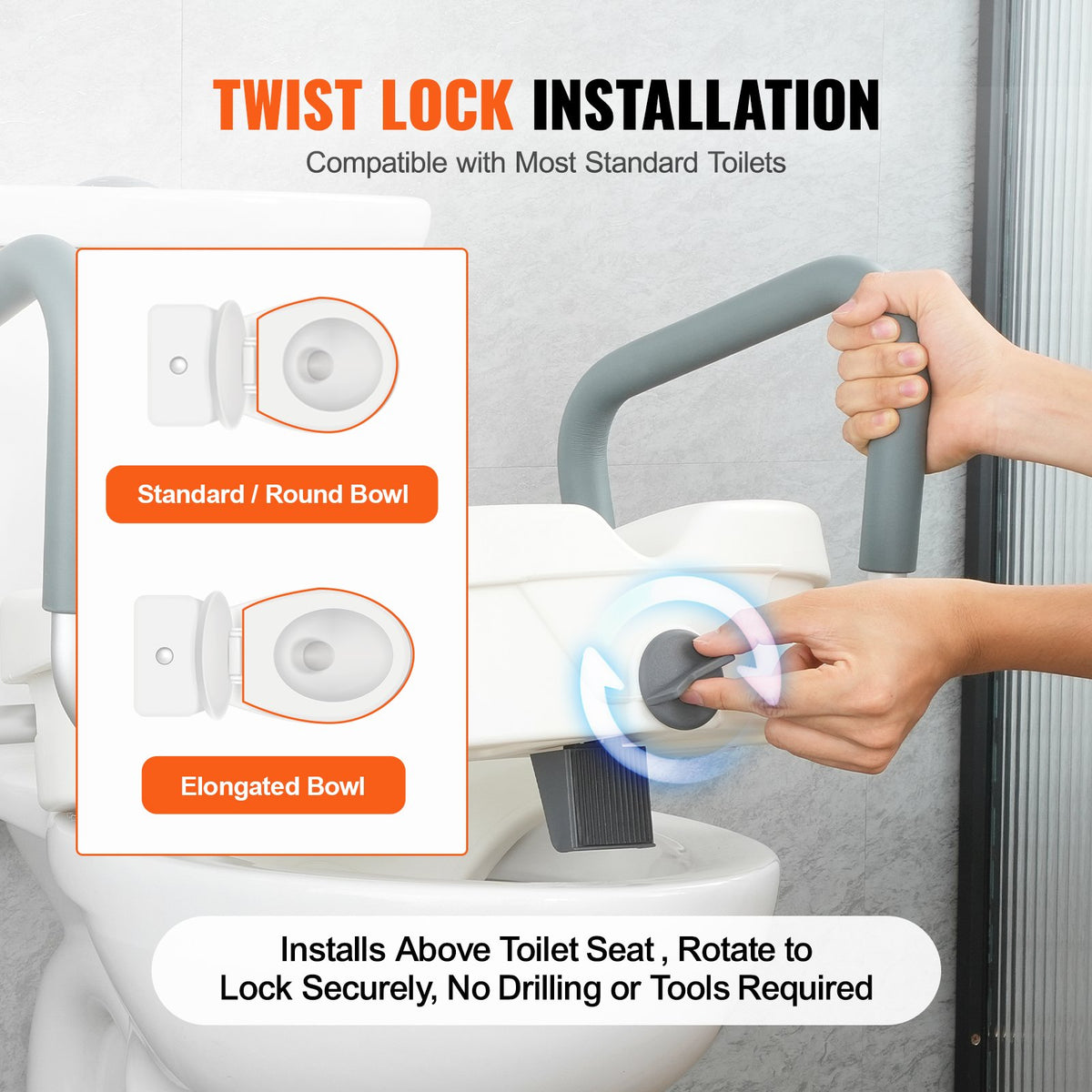Raised Toilet Seat, 5" Height Raised, 350 lbs Weight Capacity, for Round and Elongated Toilet, Twist Lock Installation,19.1" - 21.7" Adjustable Width, for Elderly, Handicap, Patient, Pregnant, M