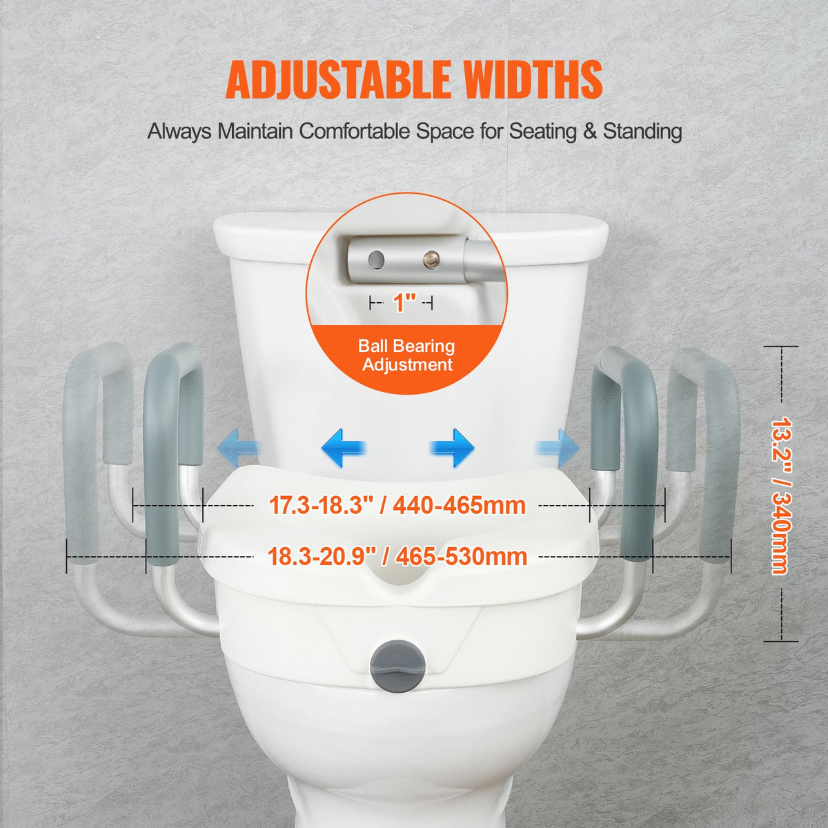 Raised Toilet Seat, 5" Height Raised, 350 lbs Weight Capacity, for Round and Elongated Toilet, Twist Lock Installation,19.1" - 21.7" Adjustable Width, for Elderly, Handicap, Patient, Pregnant, M