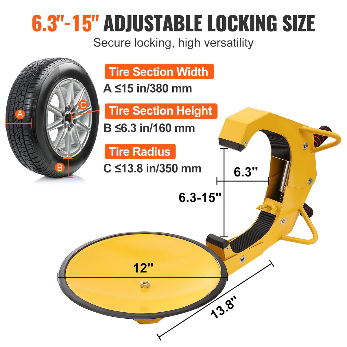 Wheel Lock Clamp, 1 Pack Trailer Wheel Lock, Heavy-Duty Anti Theft Tire Lock, Adjustable Tire Boot Lock Tire Claw, Trailer Wheel Locks for RV Trailers, Cars, Trucks, SUVs