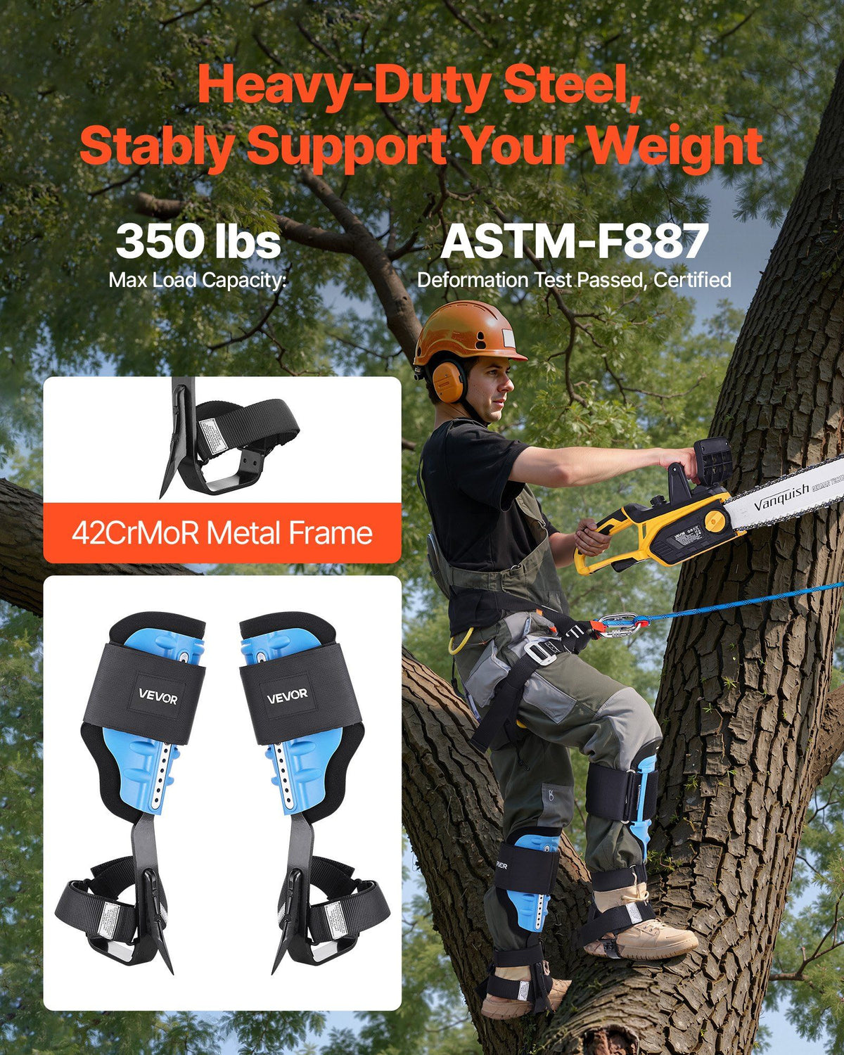 Tree Climbing Spikes, Height-Adjustable Tree Climbing Gear with Straps & Padding Cushion, 159 kg Load Capacity, Heavy Duty Steel Climb Spurs Arborist Equipment for Fruit Picking Hunting