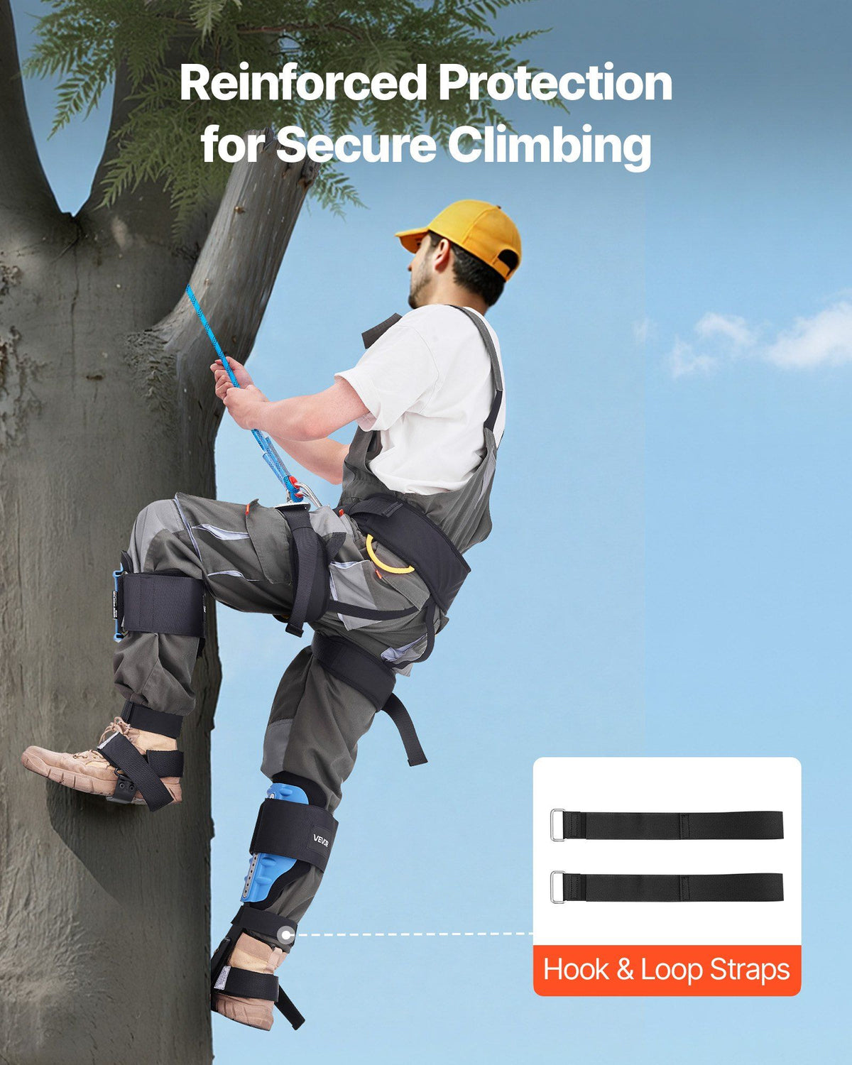 Tree Climbing Spikes, Height-Adjustable Tree Climbing Gear with Straps & Padding Cushion, 159 kg Load Capacity, Heavy Duty Steel Climb Spurs Arborist Equipment for Fruit Picking Hunting