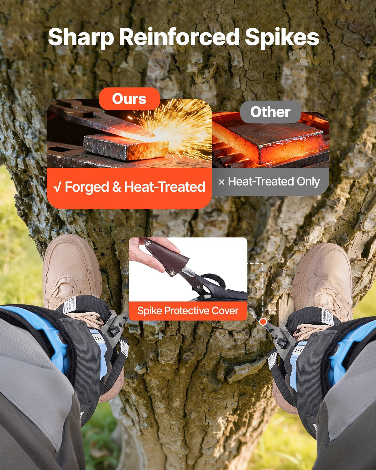 Tree Climbing Spikes, Height-Adjustable Tree Climbing Gear with Straps & Padding Cushion, 159 kg Load Capacity, Heavy Duty Steel Climb Spurs Arborist Equipment for Fruit Picking Hunting