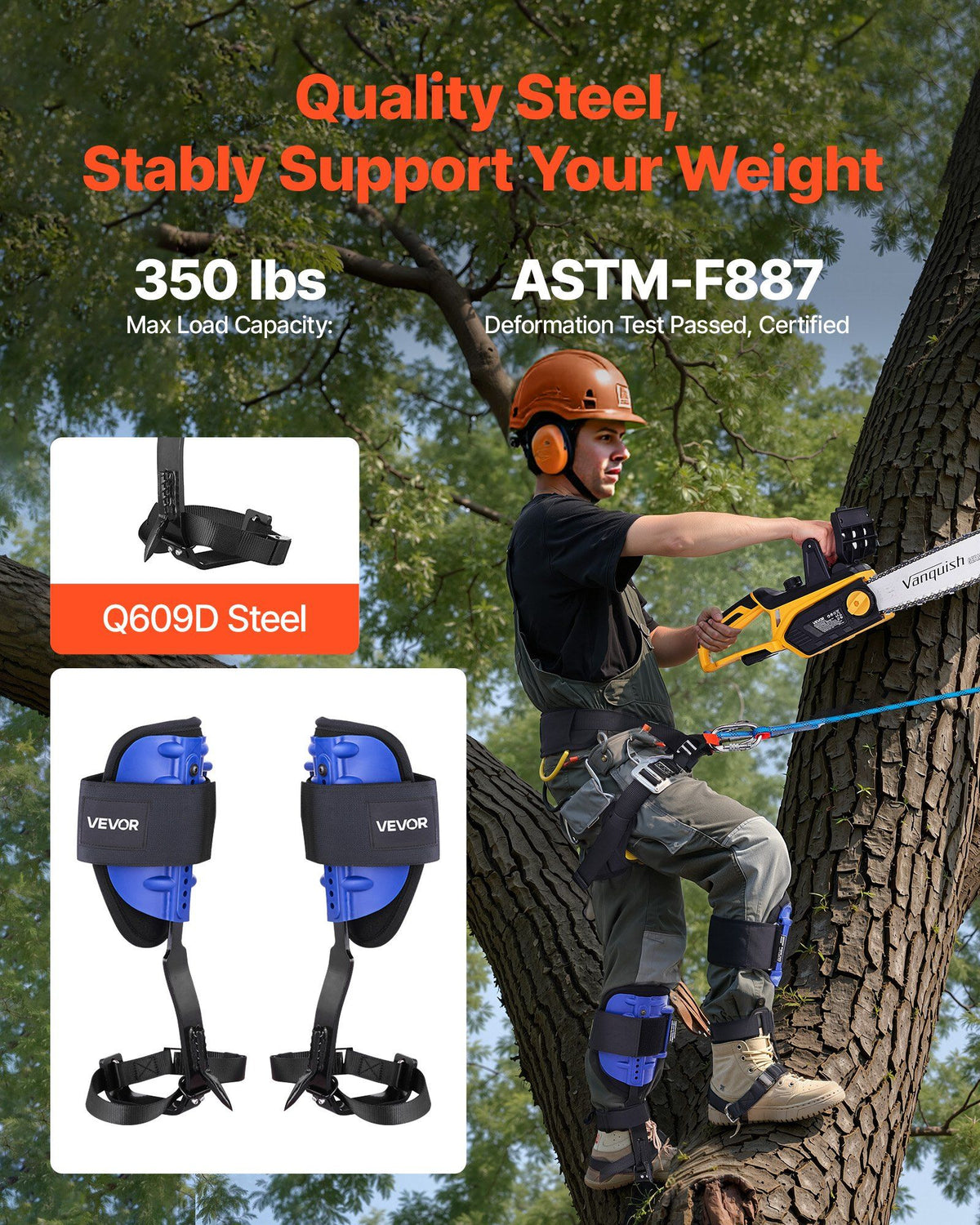 Tree Climbing Spikes Set, Height-Adjustable Tree Climbing Gear with Straps & Harness, 159 kg Load Capacity, Heavy Duty Steel Climb Spurs Arborist Equipment for Fruit Picking Hunting