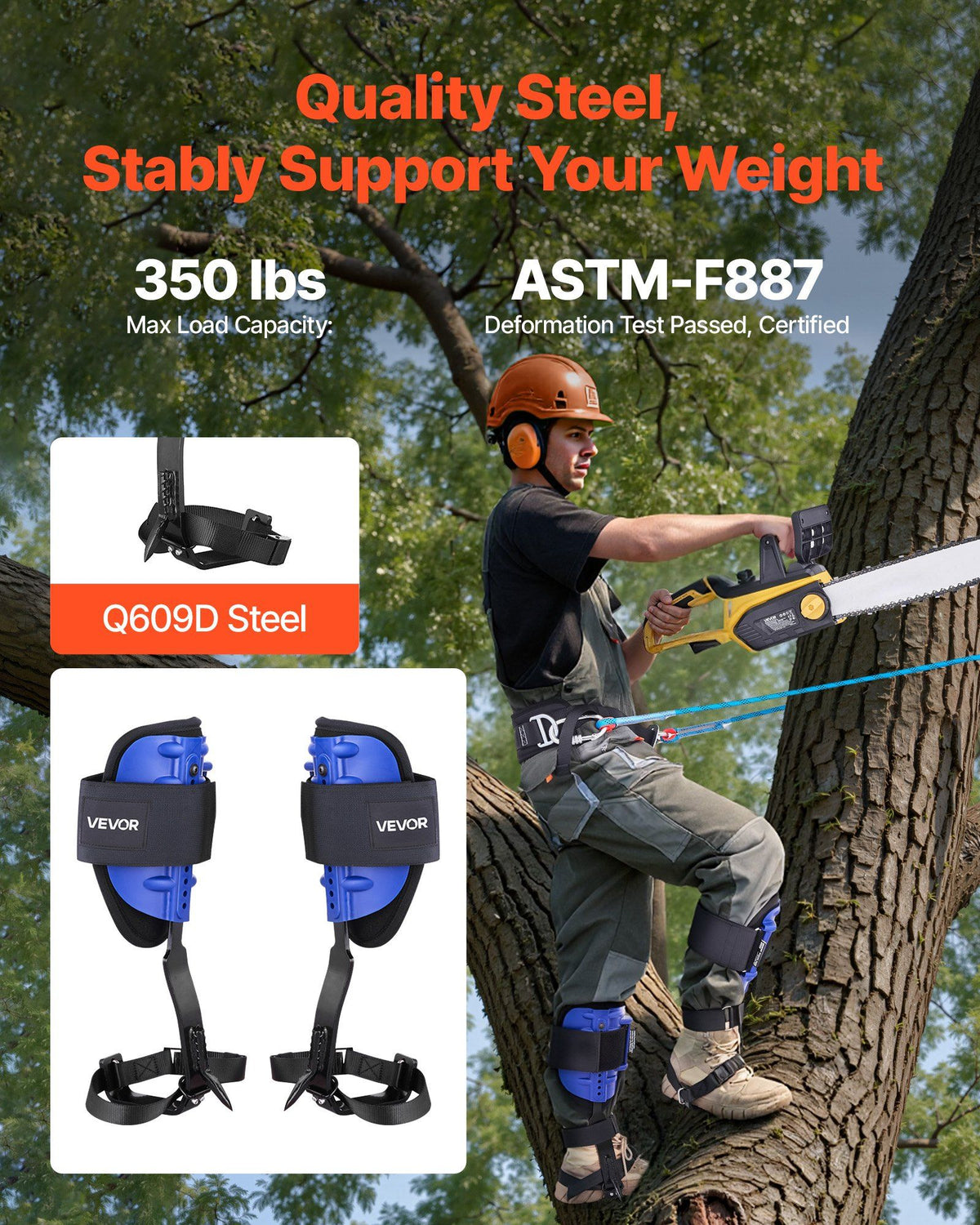 Tree Climbing Spikes Set, Height-Adjustable Tree Climbing Gear with Straps & Waist Harness, 159 kg Load Capacity, Heavy Duty Steel Climb Spurs Arborist Equipment for Fruit Picking Hunting